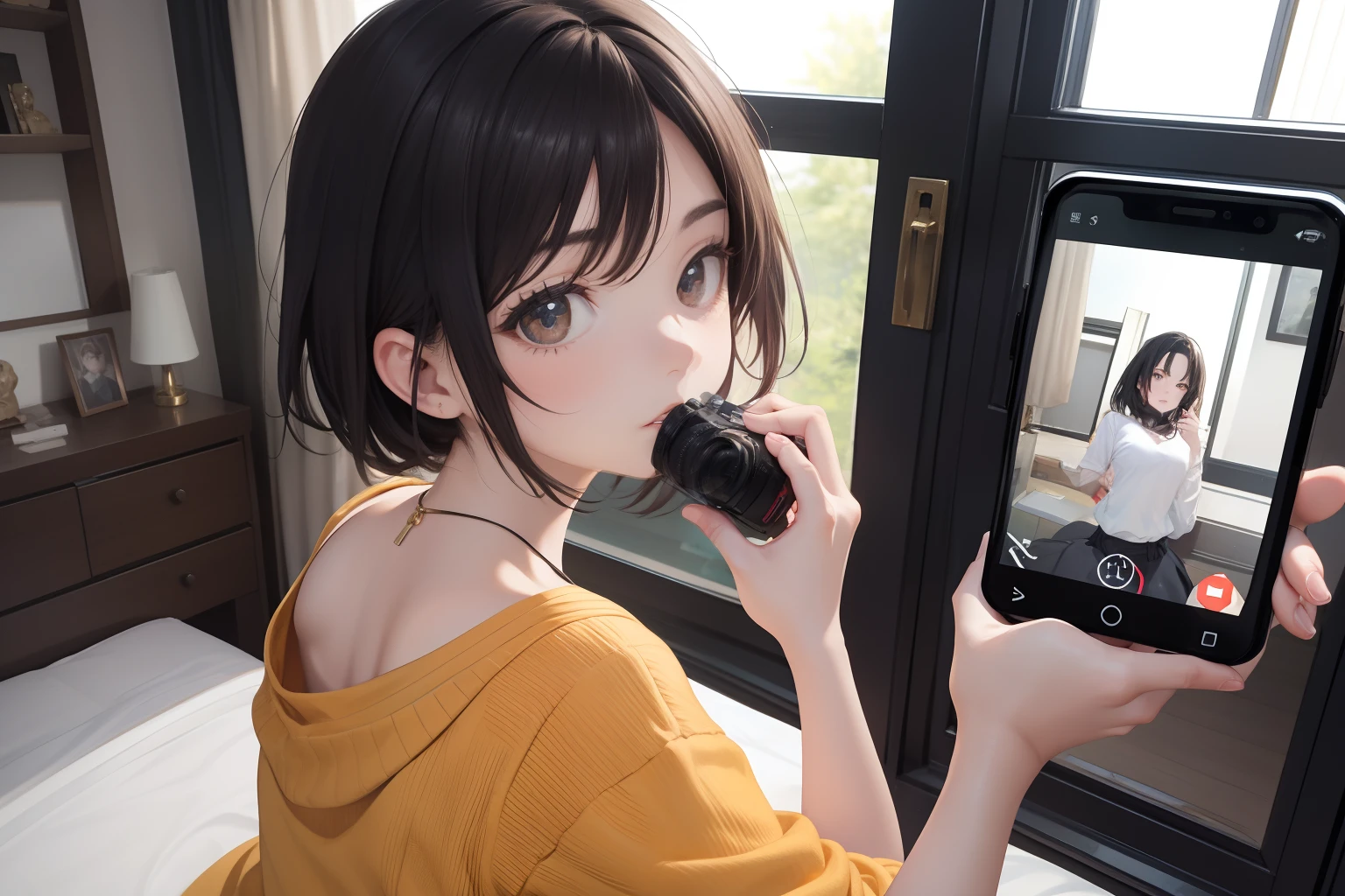 (((masutepiece, Highest Quality, High Definition, high detailing)))), POV, 1girl in, (((Holding a photo ID in your hand))), , oral,
