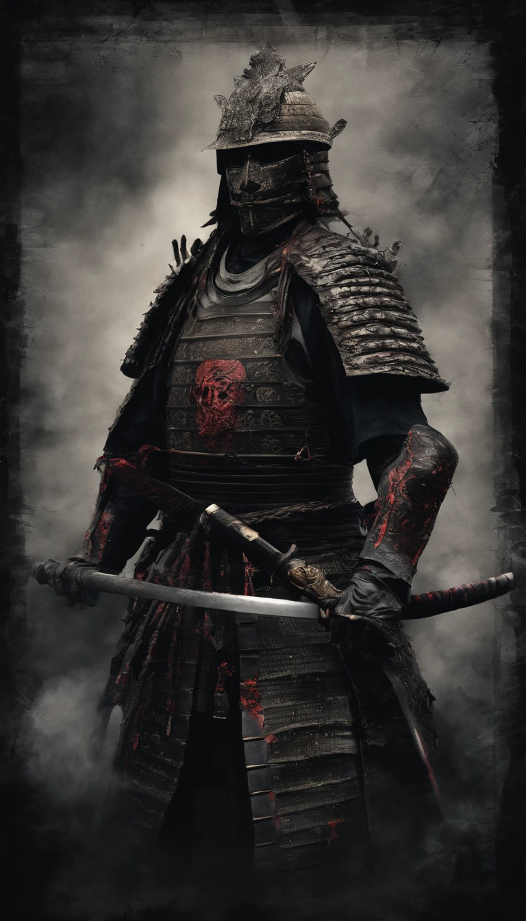 (best quality,4K,8K,hight resolution,Masutepiece:1.2),Ultra-detailliert,(realistisch,fotorealistisch,Fotorealistisch:1.37),Samurai des feudalen Japans in der Sengoku-Zeit, Wear samurai armor, Tragen einer schwarzen Samurai-Maske, Ein scharfes Schwert schwingen, It exudes a strong sense of intimidation, glowing red eyes, Mikawa-Knappe