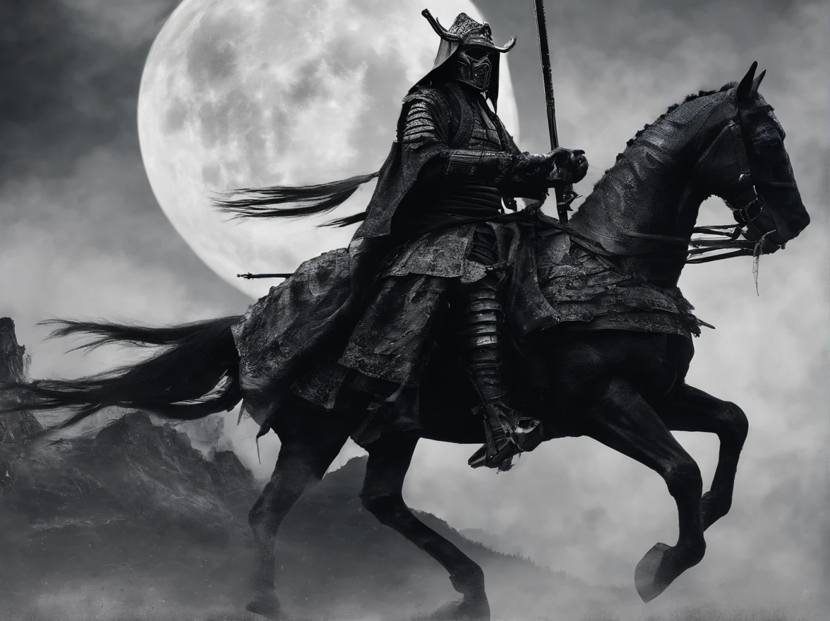 Samurai in a black samurai mask from the Sengoku period meditates on his lap(Meisterwerk) (8K High definition) (Top quality) (Ultra-Definition) (Foto roh) (Dunkler Hintergrund)
