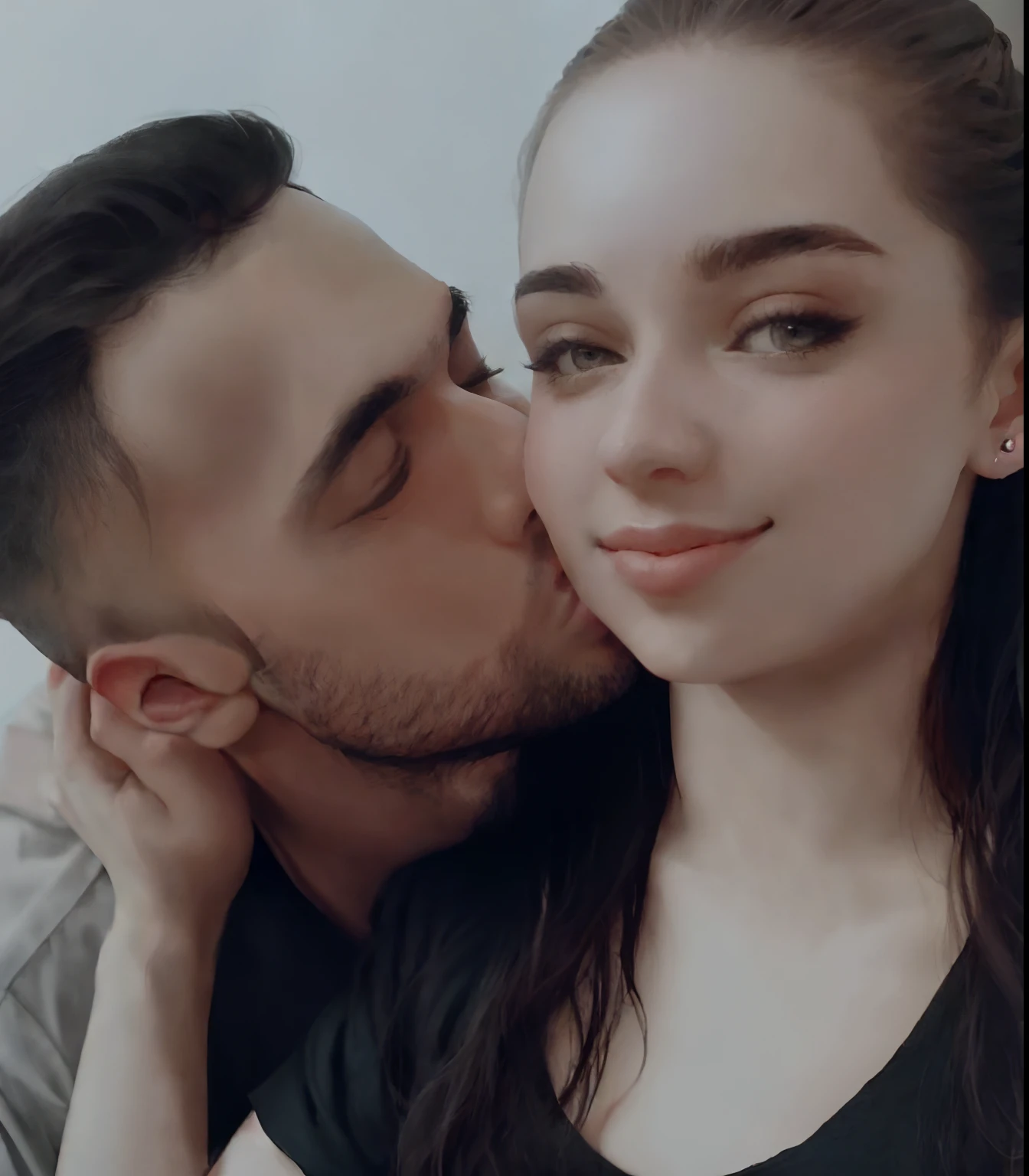 There's a man with a very low beard and a woman kissing, they are in love, beijando juntos fofos, Directed by: Nandor Soldier, 1614572159, imagem de perfil, imagem de qualidade muito baixa, by Amelia Peláez, foto de perfil, foto de baixa qualidade, Lovely couple, casal se beijando, muito definido