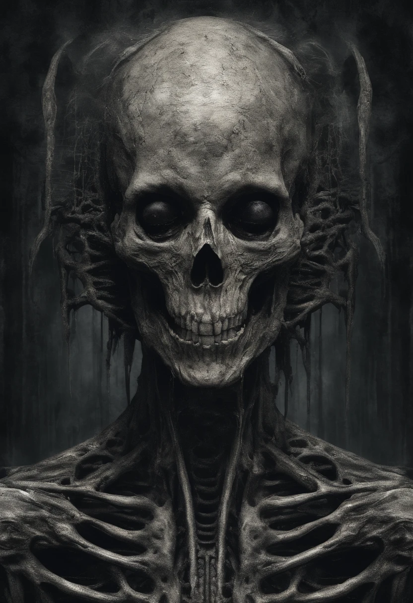 Weibliche Alien-Standbilder, Ein Gesicht, that resembles a skeleton., Durchscheinende Haut, Dripping teeth,very tall. Blood vessels, die unter der Haut auftreten., Dunkel,