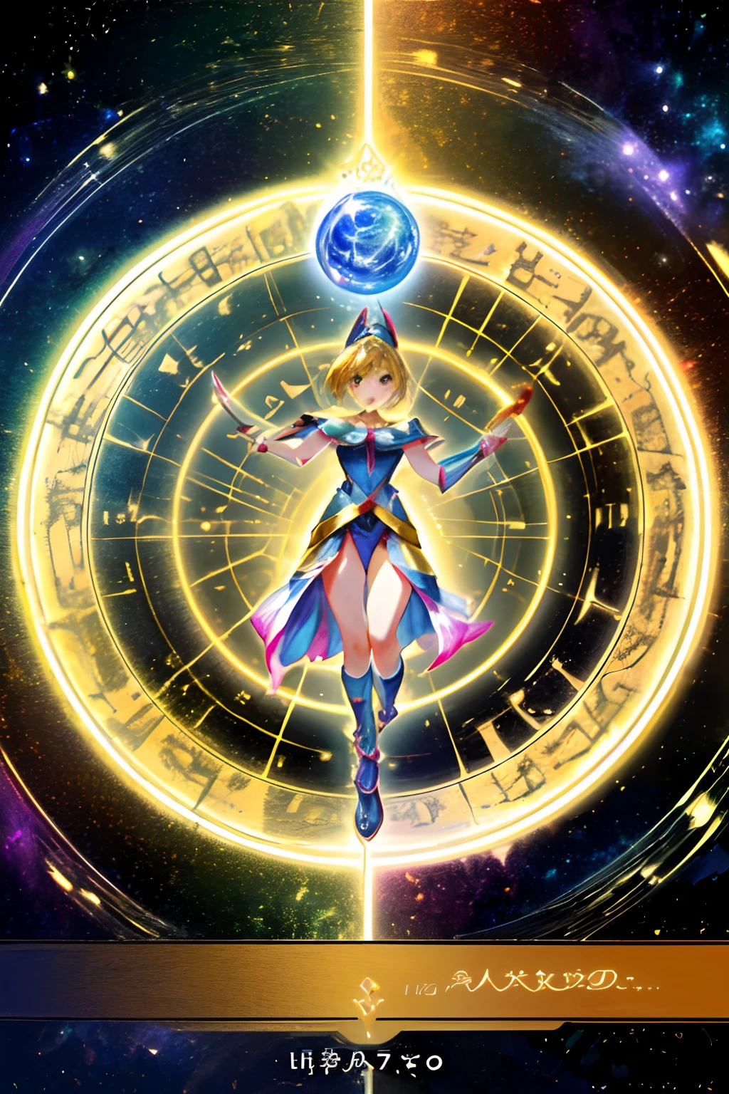 Un mago negro flotando tiernamente, magical aura, Fantastic background, Runas brillantes, (( una carta de Yu-Gi-Oh debajo)), giving the impression that she has been summoned,epic composition, (Intrincado alto detalle), (complex design, Ultra-detalles :1.2), Art Station, (obra maestra, la mejor calidad), Ultra HD, 32K ,octanaje renderizado, bioluminiscente,8K concept art resolution, realismo,por Mappa studios,obra maestra,la mejor calidad,Arte oficial,illustration,clear line,(Fresco_Color),Perfectcomposition,Absurdo, fantasy,( debajo hay un mapa de Yu-Gi-Oh), Diagramas