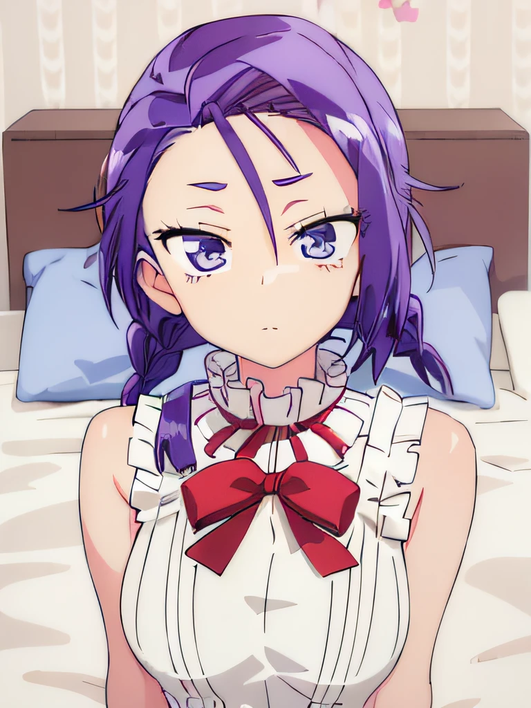 ((masterpiece)), ((best quality)), (ultra-detailed), on the bed, a cute girl, 1girl, solo, sailor suit, ((beautiful eyes)), short hair, large breast