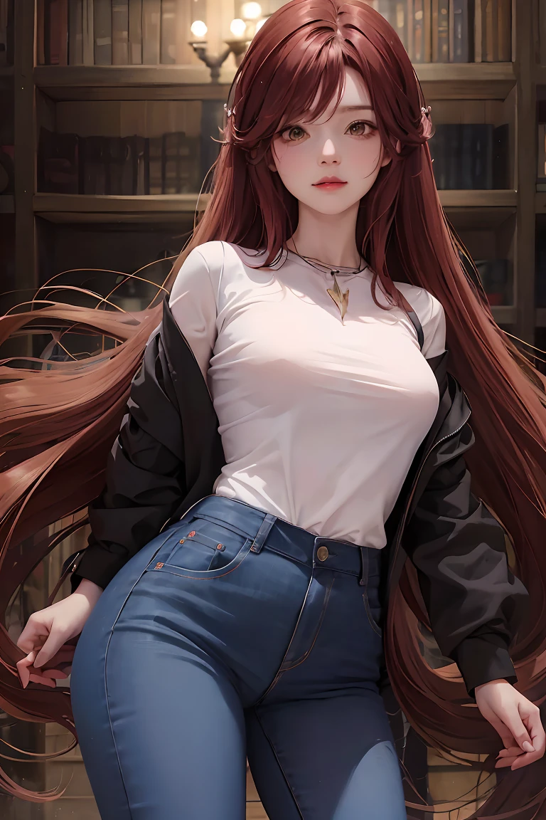 Makima, Control Demon is a woman with long reddish-brown hair, Camisa manga larga, corbata negra, pantalones negros tocando su cara con sangre, Riendo, es un personaje ficticio, perteneciente al anime Chainsaw Man. cuerpo completo, ambiente de terror oscuro, rojo, bien detallado, Horror cosmic,Ambiente nocturno, Horror cosmic,, sentado bajo la lluvia, Full Wardrobe Good Lighting
