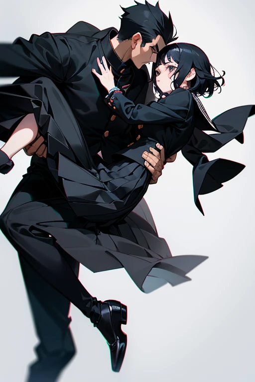 Kirito touching a girl lying on the floor of the street unconscious. with his hand on her face. kirito standing. cena com a camera longe corpo inteiro