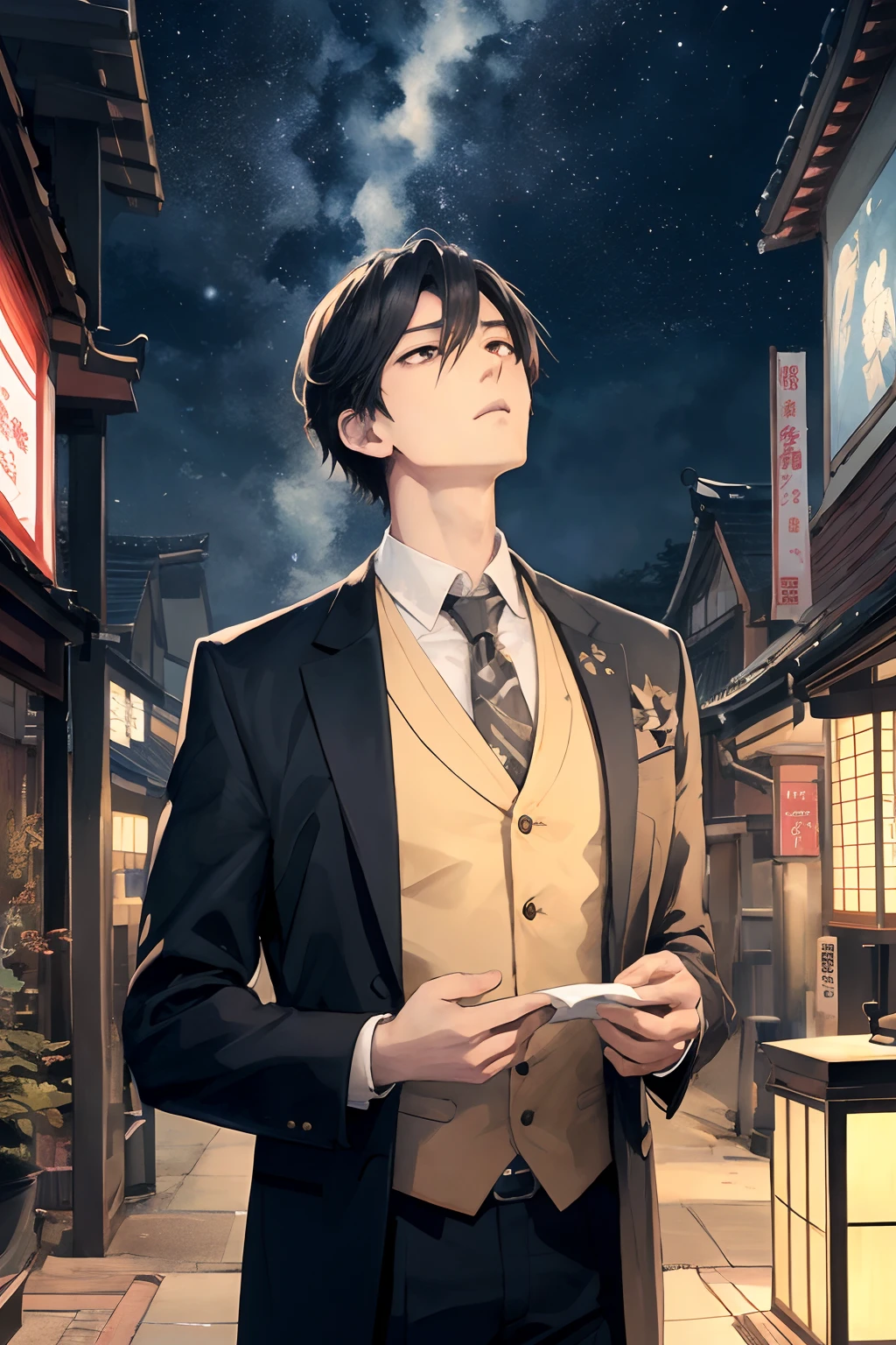 Anime man in suit and tie standing on the street, anime handsome guy, Handsome Anime Pose, handsome guy in demon slayer art, artwork in the style of guweiz, Anime portrait of a handsome man, young anime man, Anime art wallpaper 8k, best anime 4k konachan wallpaper, inspired by Bian Shoumin, 4 k manga wallpaper