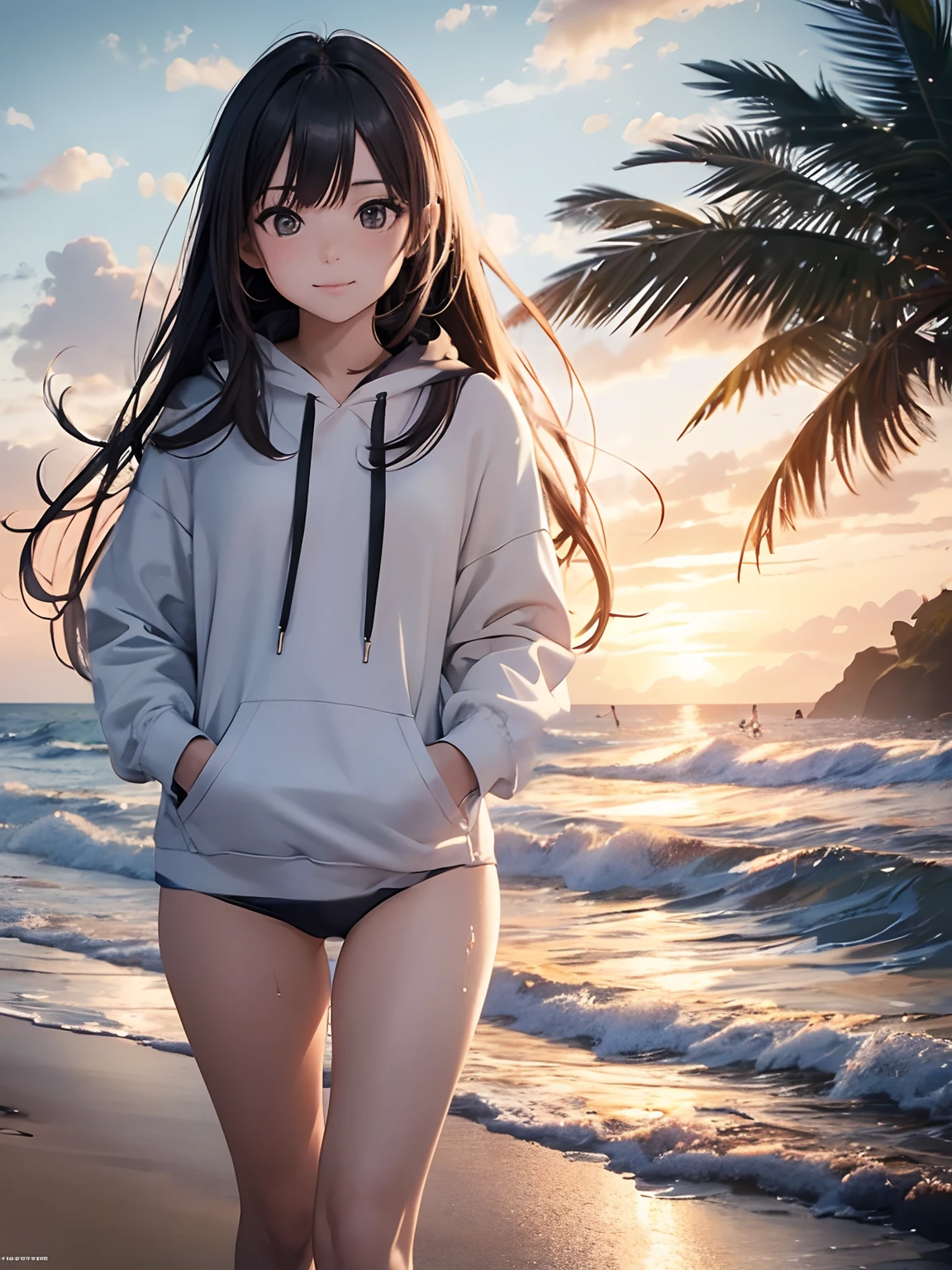 (white hoodie),