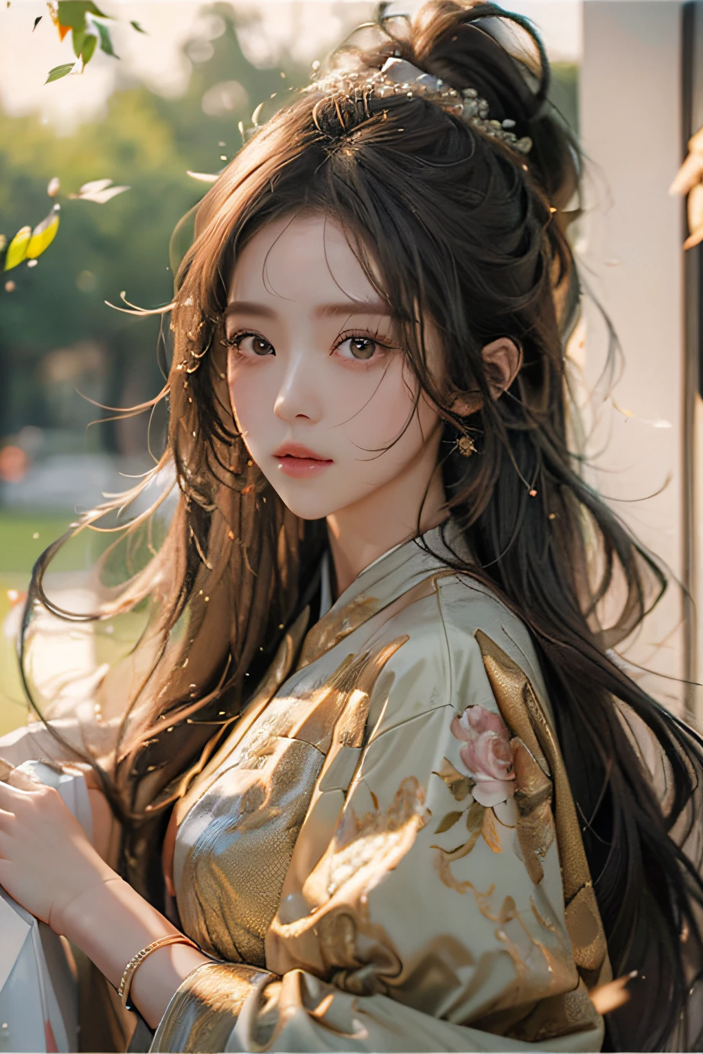 1girll，long whitr hair，arma，4K Ultra HD, 超高分辨率, (Photorealistic: 1.4), Best quality，Masterpiece，（pastel colour：1.2）