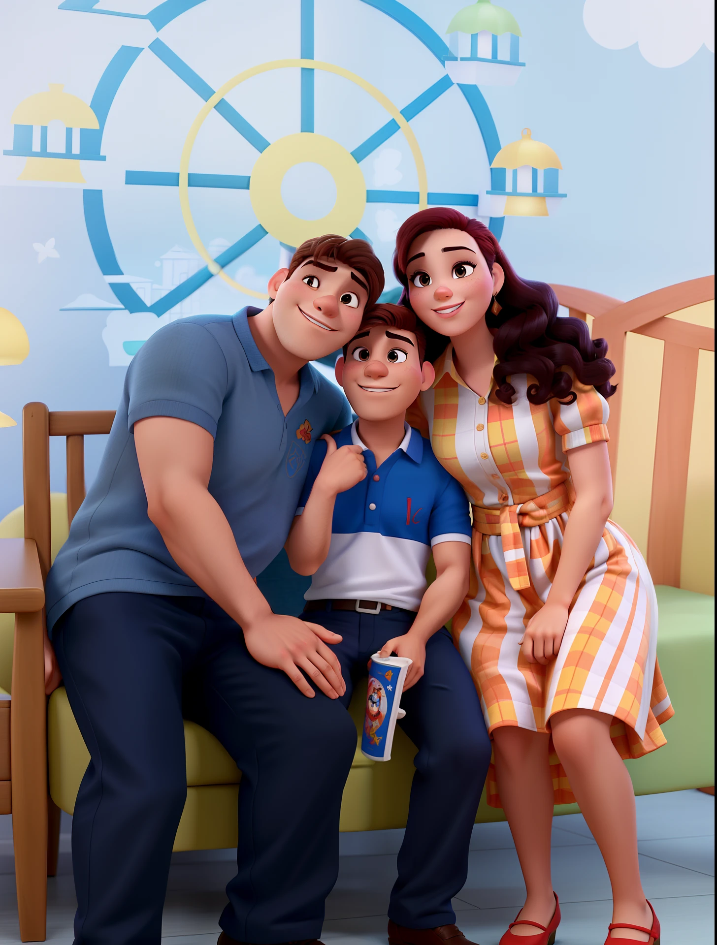 Casal (homem moreno e mulher branca) no estilo Disney Pixar, alta qualidade, melhor qualidade.