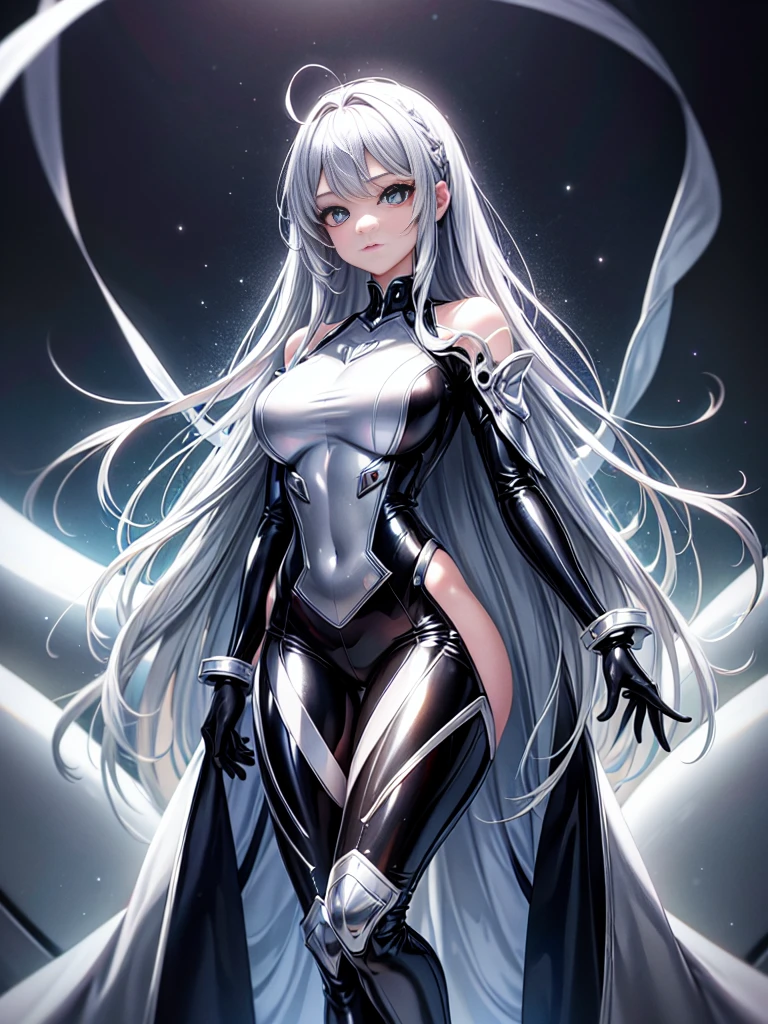 optimum，tmasterpiece，A high resolution，best qualtiy，hyper HD，super detailing，Award-Awarded，16k，独奏，（The upper part of the body），anatomy correct，Beautiful cyberpunk girl，Ex Machina，cute  face，high light，Gradient Beige Hair，Hairline，（（Scarlet eyes）），long eyelasher，Hanging eye corners，White skin of the，（small boobs），（Slim body），（（trench_coat）），（（high-waist_Skirt）），（），ear studs，（neck rings），（Laser material clothing：1.2）