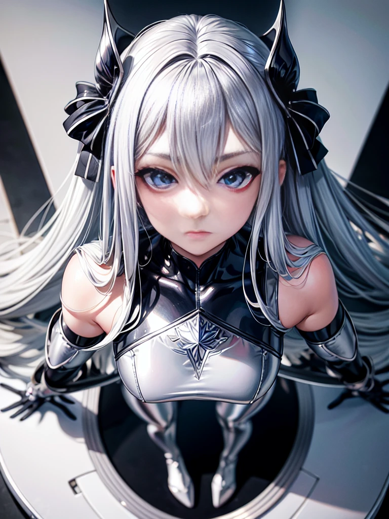 8K UHD、Silver Shiny Silver Full Body Rider Suit、Silver hair、Nostalgic beauty、Silver latex slider suit with hidden skin luster、1a person、Beautuful Women、Big eyes、