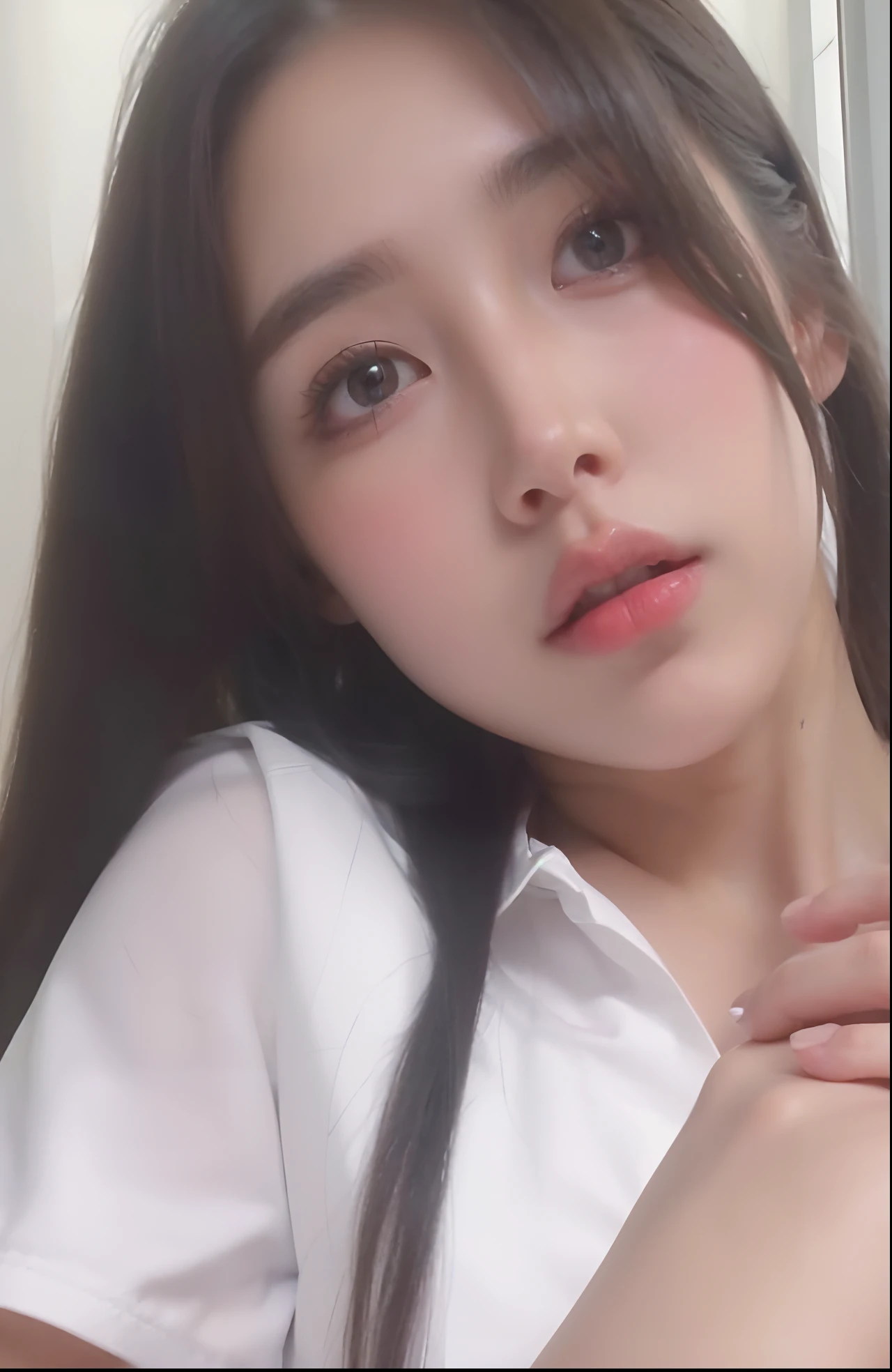 ((Best quality, 8k, Masterpiece :1.5)), Sharp focus :1.4, A sexy girl 20 years old with perfect figure :1.6, Slender abs :1.3, korean , ((K-Pop idols)), Raw photography、full body, ((Naked)), 超A high resolution, full body, fair white skin、shiny white skin、(wavy blonde hair)、dark brown hair、dark brown hair、Beautiful eyes with random colors、very thin lips, finely detail、elongated eyes、pale pink blush、long eyeslashes、Beautiful double eyelid、Lighting that emphasizes beautiful skin、Lustrous skin 2, ((Layered long hair, Big breasts :1.3)), show , (detailed breats ), ((spread legs show )), ((Naked)), Naked, ((detailed face )), ((detailed breats )), (detailed ) office:1.4, luxury office, Highly detailed face and skin texture, Detailed eyes, Double eyelid
