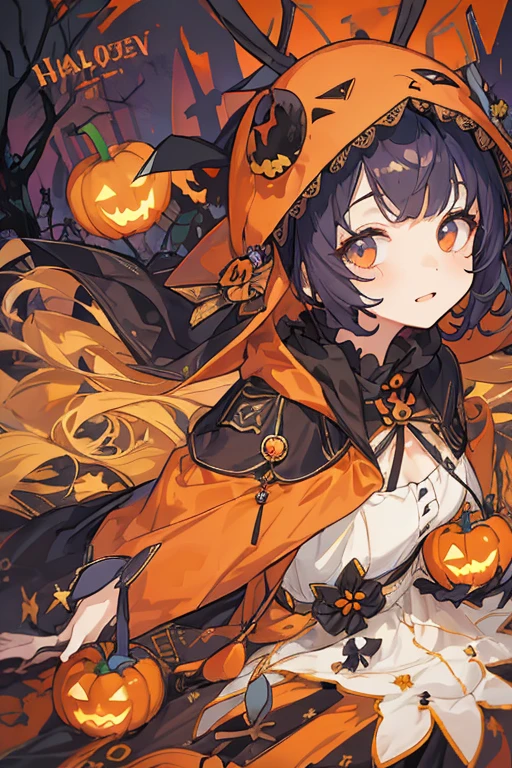 Kigurumi\Animal costume, (​masterpiece),(top-quality),(ultra-detailliert), (The upper part of the body:1.2), 1 girl in,cute little,the bats、candies、Halloween、Halloween Bucket、Halloween Costumes、Happy halloween、Jack-o'-lantern、pumpkins、Pumpkin hair ornament、Contrapo、Challenging poses、