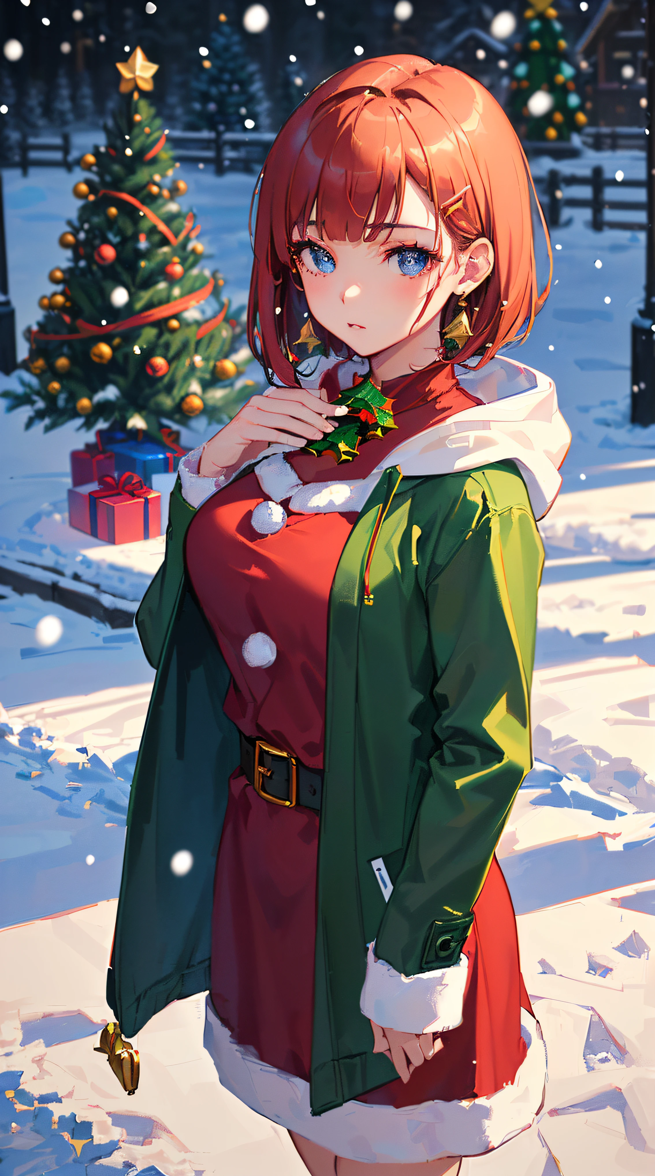 ((((christmas theme,meticulous portrayal of face，1 noblewoman，a matural female，))))(pink dress long coat，)(dark night background+,perfect background)，Prom，Court etiquette，  s the perfect face， Perfect lips， perfect  eyes,)(((theater style,red hair,baggy coat,large hoodie,)))，((1lady,adorable korean mixed race of Saudi Arabia girl，rosto magro，Solo,smoke makeup,))(Masterpiece,Best quality, offcial art, Beautiful and aesthetic:1.2),((超高分辨率,Golden ratio,)) (16k),((((christmas trees,snowing,))))((melon face，from above，1JK,bells,candy sticks)),(Physically-based rendering),Amazing,Sharp focus, (((highdetailskin,))),Intricately detailed clothing，red pupils,Hexagram pupils,intricate pupils,((((detailed hair|short hair|long bangs|blunt bangs)))),((Slender,))(masterpiece sidelighting),(The sheen),(beautiful hair,beautiful eyes,）[[Delicate fingers and hands:0.55]::0.85],(Detail fingers),(((Superior quality)))),((unbelievable Ridiculous,)),((extremely_Detailed_Eyes_and_face)),Movie girl,(Dynamic configuration: 1.2),Brilliant,Beautiful woman, (Photorealistic),( maple,), mitts, triangle crystal earrings, ((hairclip)), Light particles, view the sky,  petals, Side Rock,, two-sided fabric