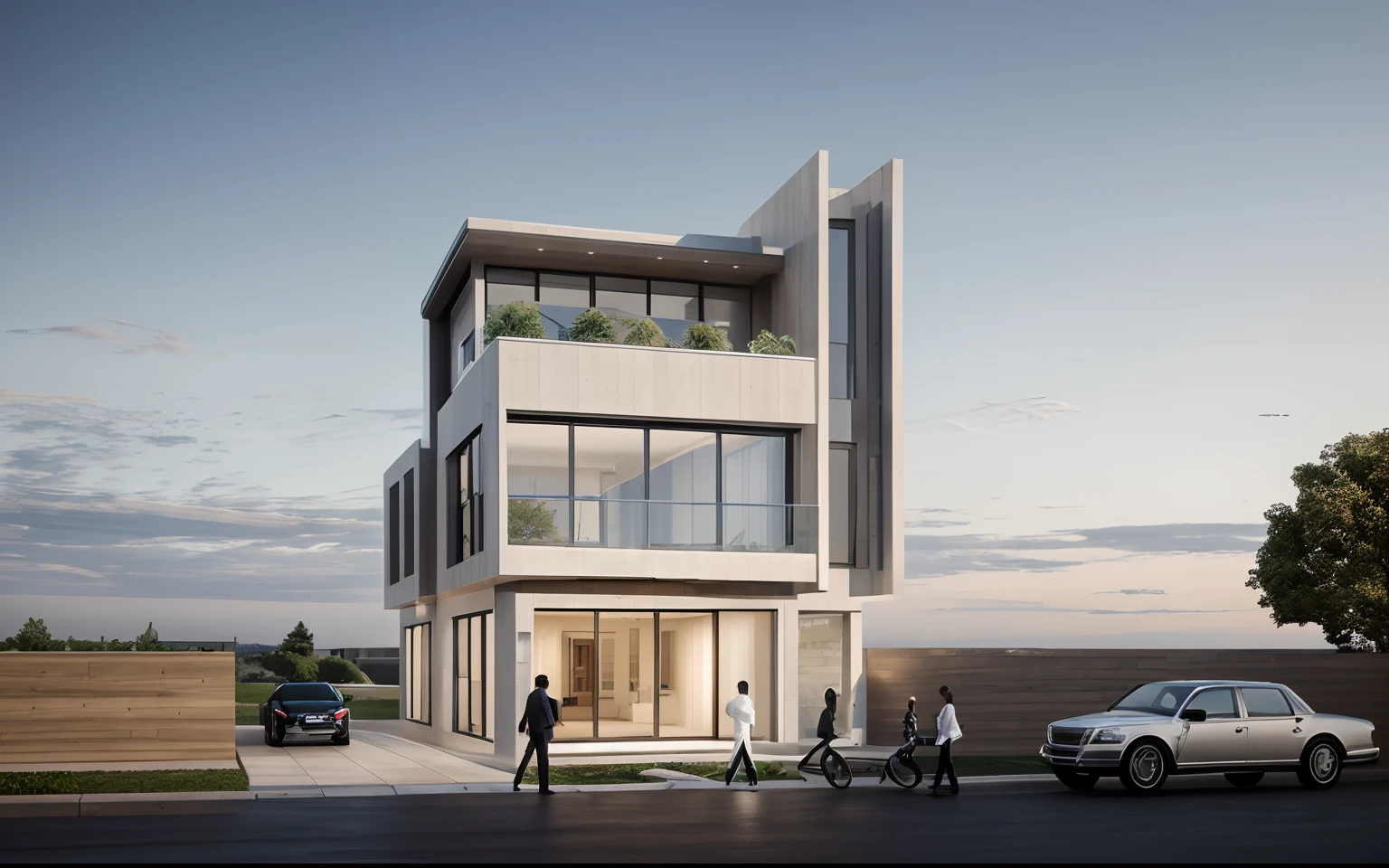 RAW photo,Masterpiece, high quality, best quality, authentic, super detail,
exterior, outdoors, glass door, glass windown, blue sky, hyperrealistic, orante, super detailed, intricate, dramatic, sunset lighting, shadows, high dynamic range, wooden wall, hospital, car, street, light,
bieshu,a two story white house with windows and balconies, scenery,trees,black Hip roof,black roof and evaes ,white hospital facade design, unreal engine 5 highly rendered, photorealism, a digital rendering, architecture, building,masterpiece,best quality,super detailed,realistic,photorealistic, 8k, sharp focus,cloud, LAOWANG,