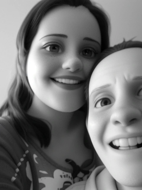 there is a woman and a man that are smiling together, fotografia do snapchat, both smiling for the camera, non blurry, imagem de perfil, Foto POV, B&w fotografia, retrato!!!, uma fotografia em preto e Branco, Fotografia BW, fotografia, fotografia do telefone, fotografia iphone, Divirta-se. viBrante, fotografia selfie, Facing the camera, Last photo, Grainy monochrome photography
