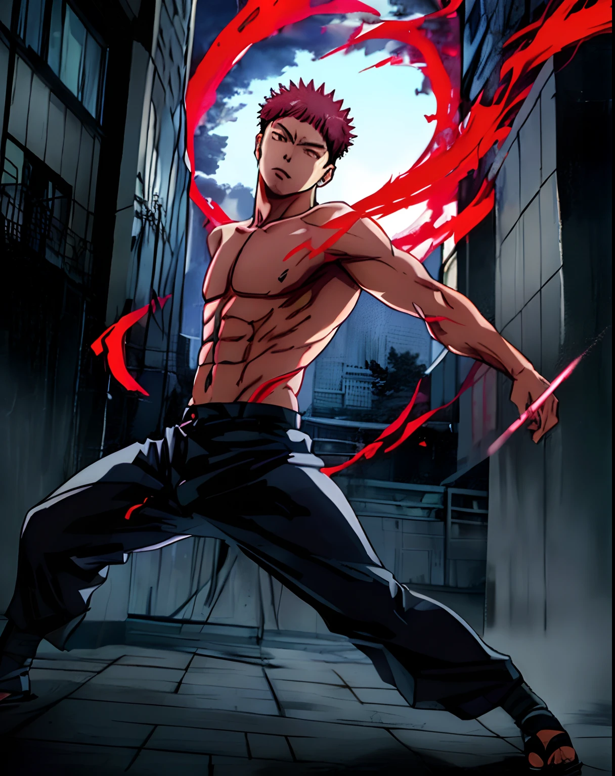 Itadori_Yuuji, Un primer plano de Itadori_Yuuji throwing a punch, Itadori_Yuuji de Jujutsu Kaisen, jujutsu estilo Kaisen, estilo anime, Knotweed Jujutsu Kaisen, Throwing Punches, anime, Arte anime, More Detailed, highest qualityr, En el aire , in an action pose, inspirado por Dave Arredondo, sus brazos extendidos, dramatic action pose, cuerpo completo , en una pose de lucha, Pose ruda, sus brazos extendidos. Listo para volar, Very artistic pose, insane action pose, confident action pose,