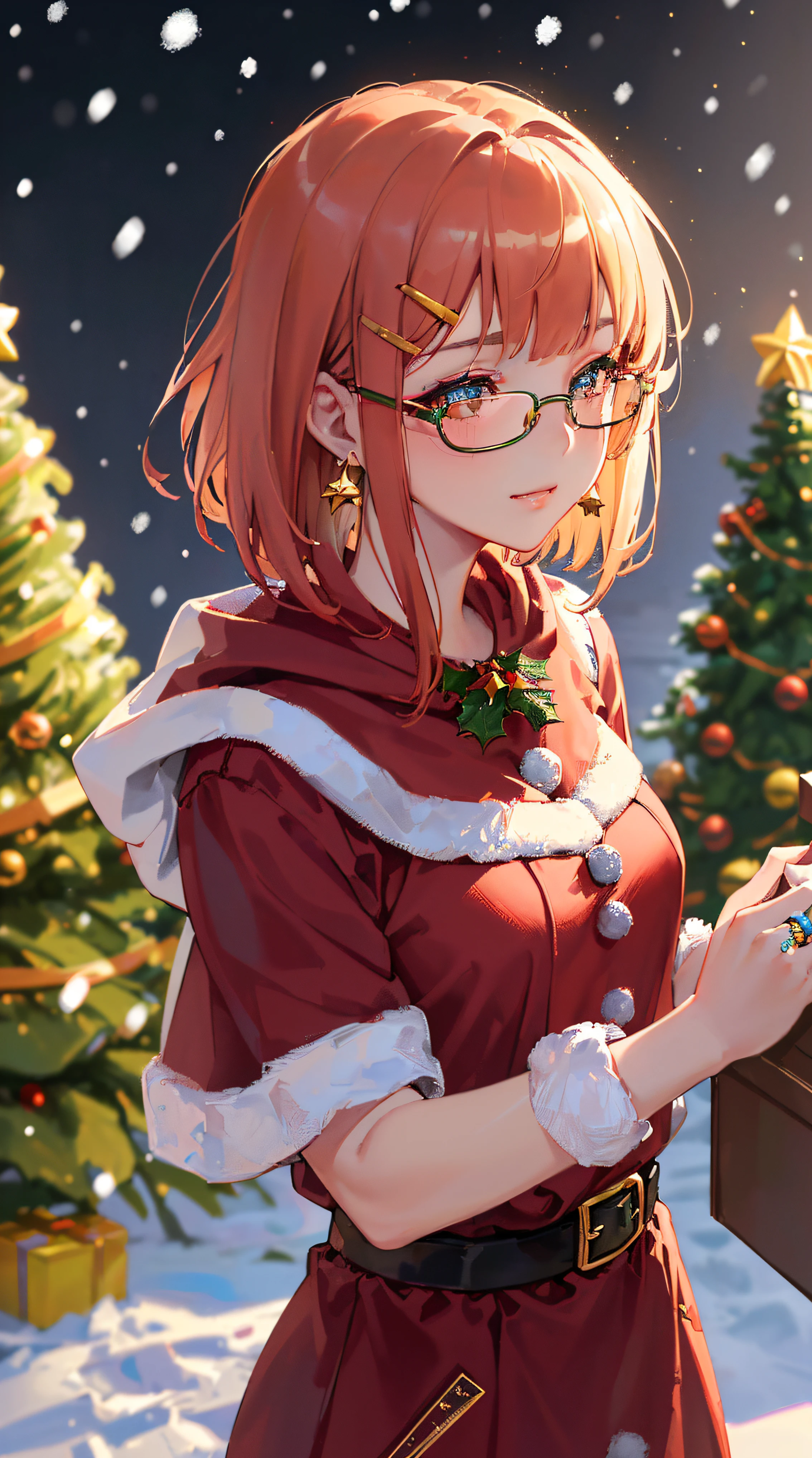 ((((christmas theme,meticulous portrayal of face，1 noblewoman，a matural female，))))(pink dress long coat，)(dark night background+,perfect background)，Prom，Court etiquette，  s the perfect face， Perfect lips， perfect  eyes,)(((opera style,red hair,baggy coat,large hoodie,golden eyewear on head)))，((1lady,adorable korean mixed race of Saudi Arabia girl，rosto magro，Solo,smokey makeup,smug,))(Masterpiece,Best quality, offcial art, Beautiful and aesthetic:1.2),((超高分辨率,Golden ratio,)) (16k),((((christmas trees,snowing,intense shadows,strong rim light,))))((melon face，from above，1JK,ring bells,candy sticks)),(Physically-based rendering),Amazing,Sharp focus, (((highdetailskin,))),Intricately detailed clothing，red pupils,Hexagram pupils,intricate pupils,((((detailed hair|short hair|long bangs|blunt bangs)))),((Slender,))(masterpiece sidelighting),(The sheen),(beautiful hair,beautiful eyes,）[[Delicate fingers and hands:0.55]::0.85],(Detail fingers),(((Superior quality)))),((unbelievable Ridiculous,)),((extremely_Detailed_Eyes_and_face)),Movie girl,(Dynamic configuration: 1.2),Brilliant,Beautiful lady, (Photorealistic),( maple,), mitts, triangle crystal earrings, ((hairclip)), Light particles, view to the sky,  petals, Side Rock,, two-sided fabric