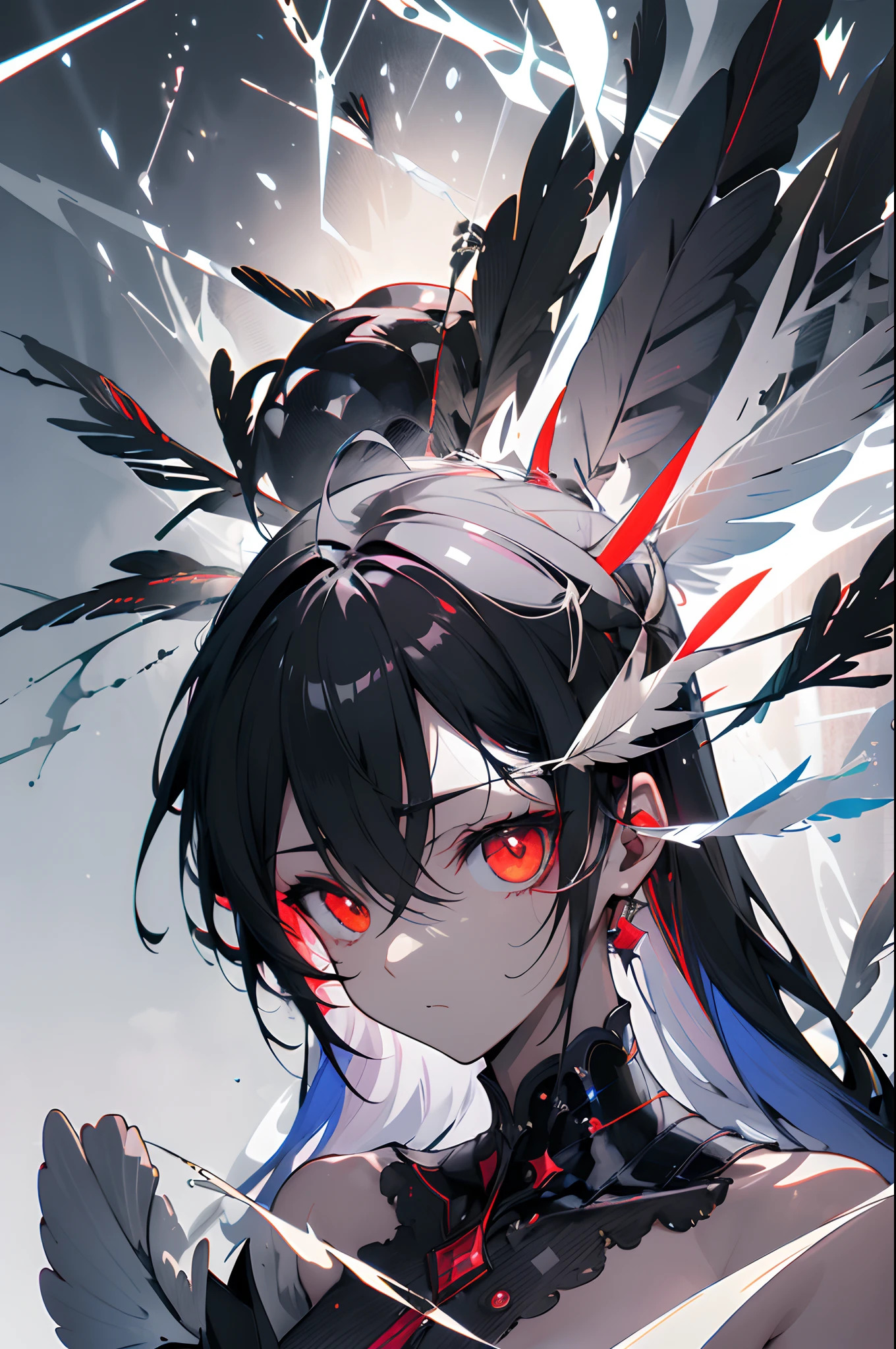 (Best quality,4K,high resolution), Apotheosis of evil,(Best quality,4K,high resolution),Jet-black hair on a black body, The whole body is covered with hair, Deformed body,Facial expressions are distorted by pain,Sharp eye light,Red glowing eyes、Facial expression enhancement,,Change the appearance of the transformation,beast,Besticity,Metamorphosis、buttle,The delicate illustrations are drawn in detail,Realistic skin texture expression,Realistic portrayal,Vibrant colors,Expressing the,Classic background(Best quality,4K,high resolution), Funny look,(Best quality,4K,high resolution), 18 year old woman, Red highlights on black hair, Long hair, Straight hair, Cool woman,Maggie,Cold eyes ,sharp eye,Staring at me,comic strip,anime,Funny illustrations,Busy,Cute illustration of deformation,Rough sitting posture,Turn your body forward、Crawling on the ground、Attack、Feather shooting、Evil battle,Brave、Fly、Fighting posture,Dark worldview,End time background、Fighting、The body was engulfed in flames