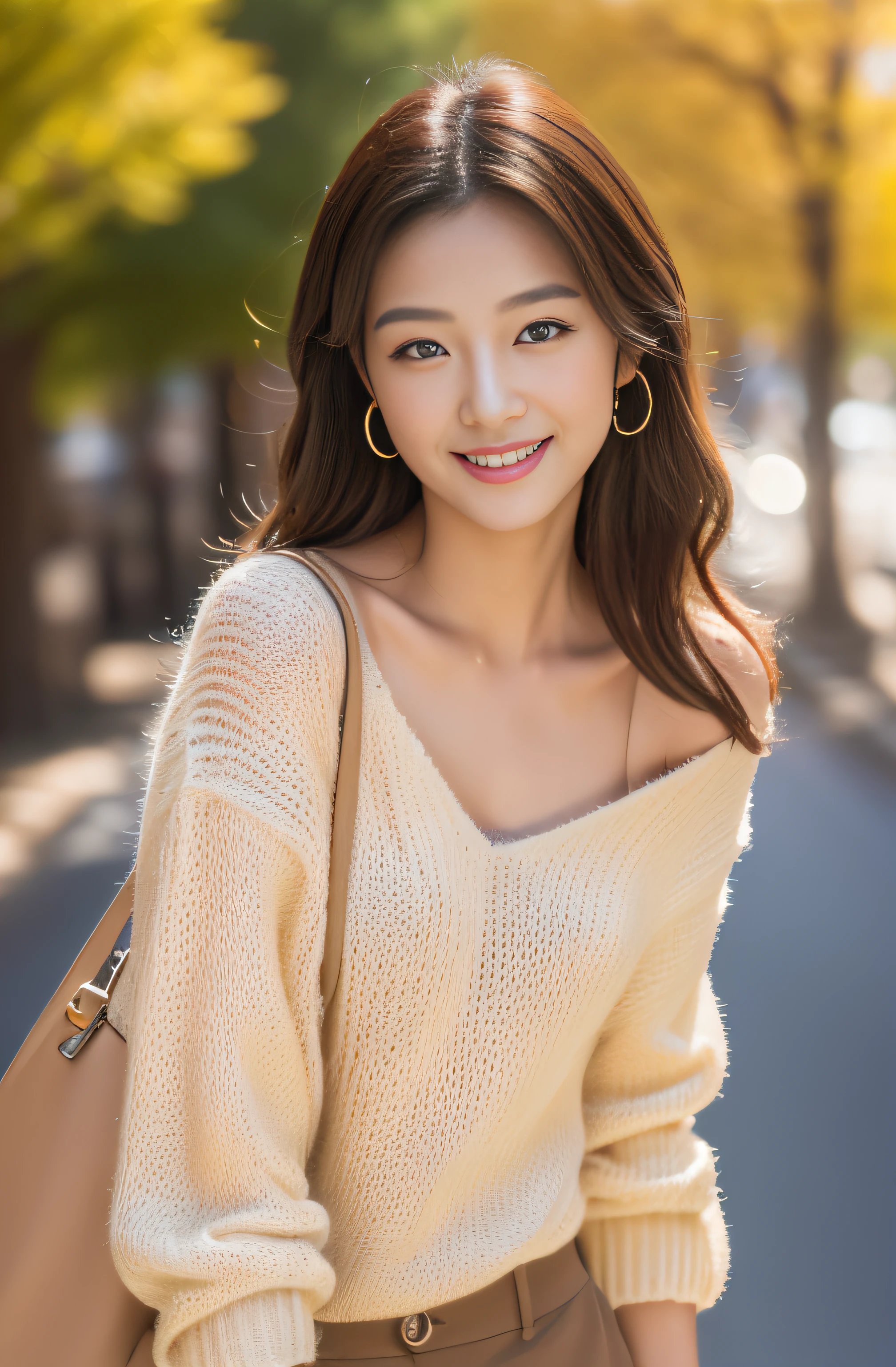 ((top-quality、in 8K、masterpiece:1.3))、beautiful japanese female、With dimples、Wearing an open-leg sweater