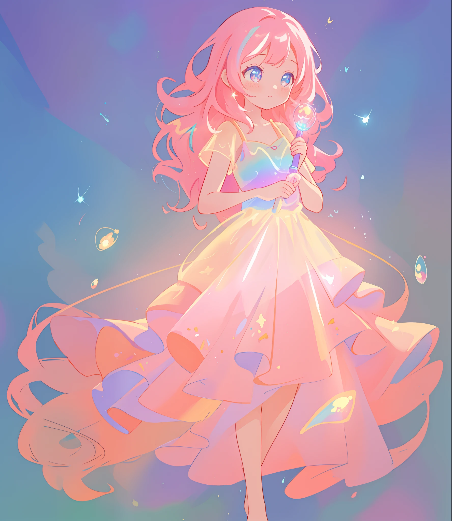 beautiful girl, ((puffy shimmering multi-layered ballgown)), vibrant pastel colors, (colorful), long flowing hair, magical lights, sparkling magical liquid, inspired by Glen Keane, inspired by Lois van Baarle, disney art style, by Lois van Baarle, glowing aura around her, by Glen Keane, jen bartel, glowing lights! digital painting, flowing glowing hair, glowing flowing hair, beautiful digital illustration, fantasia background, whimsical, magical, fantasy, ((masterpiece, best quality)), intricate details, highly detailed, sharp focus, 8k resolution, sparkling detailed eyes, liquid watercolor