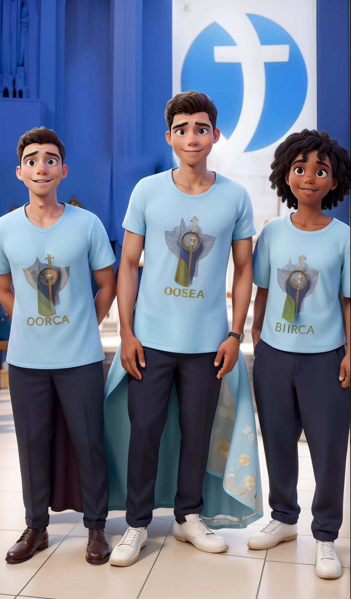 Obra-prima, de melhor qualidade, Three young people inside the church wearing dress suit