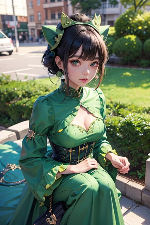 anime style; 3d; glitter; pokemon bulbasaur is human; cute, fancy and luxurious outfit based in Bulbasaur of pokemon