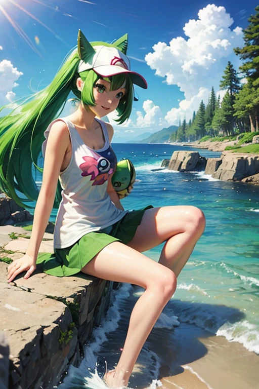 anime style; 3d; glitter; pokemon bulbasaur is human; outfit based Bulbasaur of pokemon