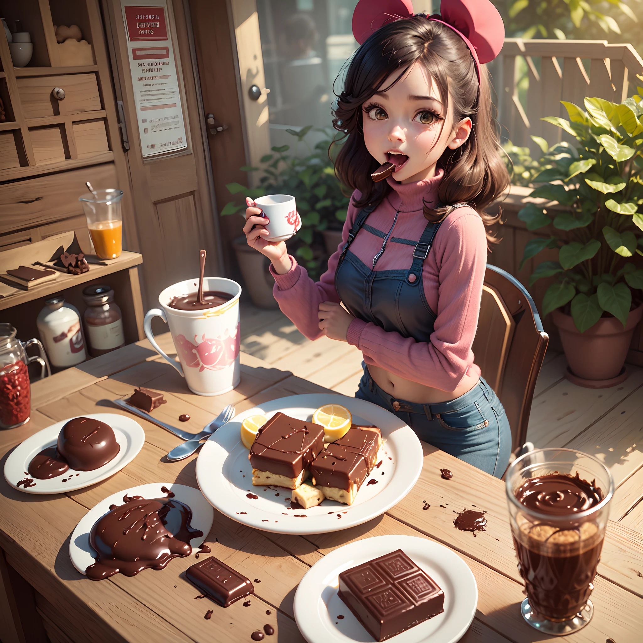 Make a girl She's hungry Disney cartoon type She is eating chocolate Pixar, 3D, Disney --auto --s2