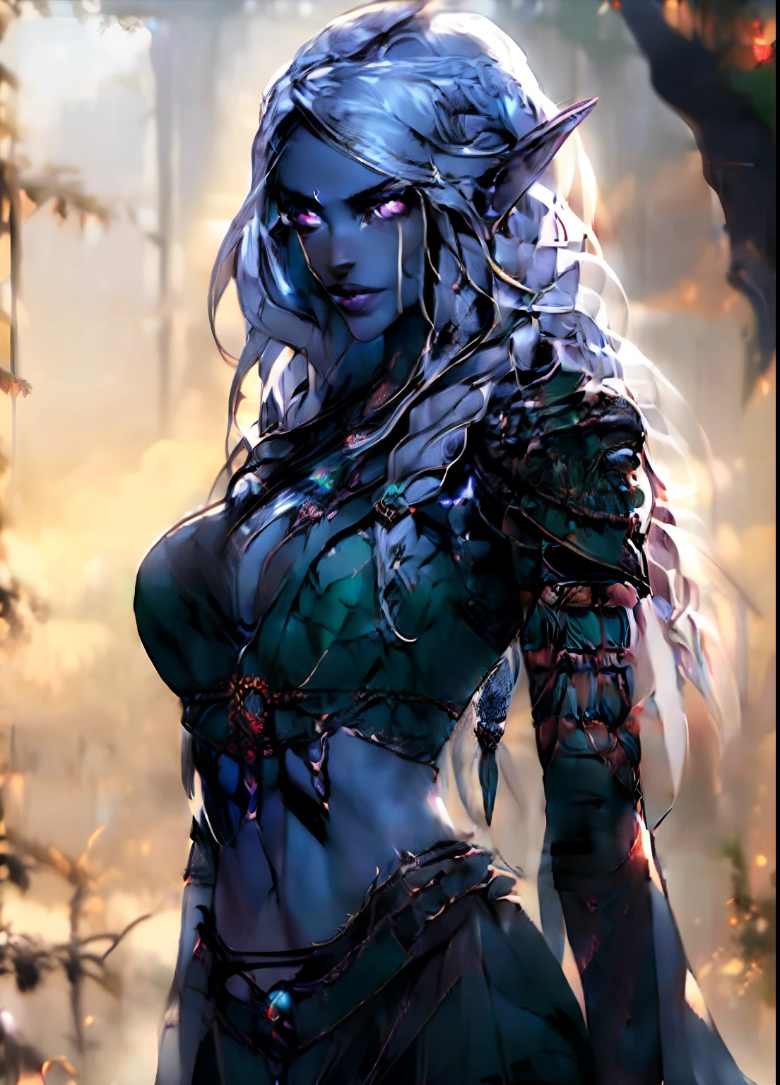 Browsing Caution, (Best image quality,highest quality,Highest Resolution, Ultra-Realistic Images,Very detailed,masterpiece),Sylvanas Windrunner,((Blue Skin)),Red Eyes,Branded long-haired,((Sticky with sweat)),Big Breasts, Erect nipples, (((Large areola))),(((Exposing the breasts))),Abdominal muscles, blush, Dynamic pose ,Browsing Caution,