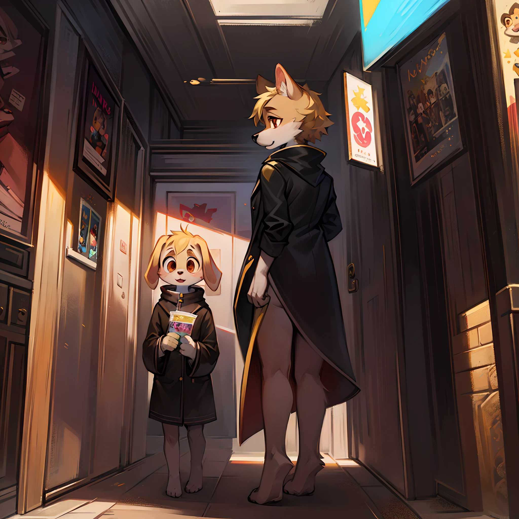 A Disney Pixar-inspired movie poster. The main focus is a dog named maya and she has a dark and short coat with some blonder hairs in her coat and she’s a medium size dog with pointy but floppy ears that always flip backwards and brown eyes and has a black nose. The scene should be in the distinct digital art style of Pixar, with a focus on character expressions, vibrant colors, and detailed textures that are characteristic of their animations