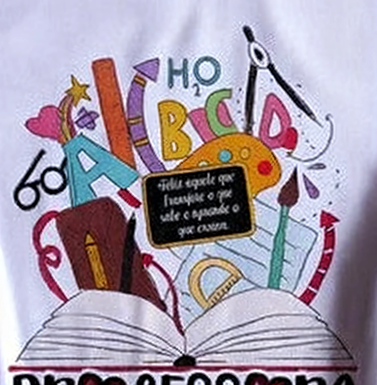 a close up of a t - shirt with a book and a pencil, desenho, by Hirosada II, by Rodolfo Amoedo, by Noe Canjura, by Almeida Júnior, by Emma Ríos, illustrative!!, embarrassing, by Almada Negreiros, archimboldo!!!