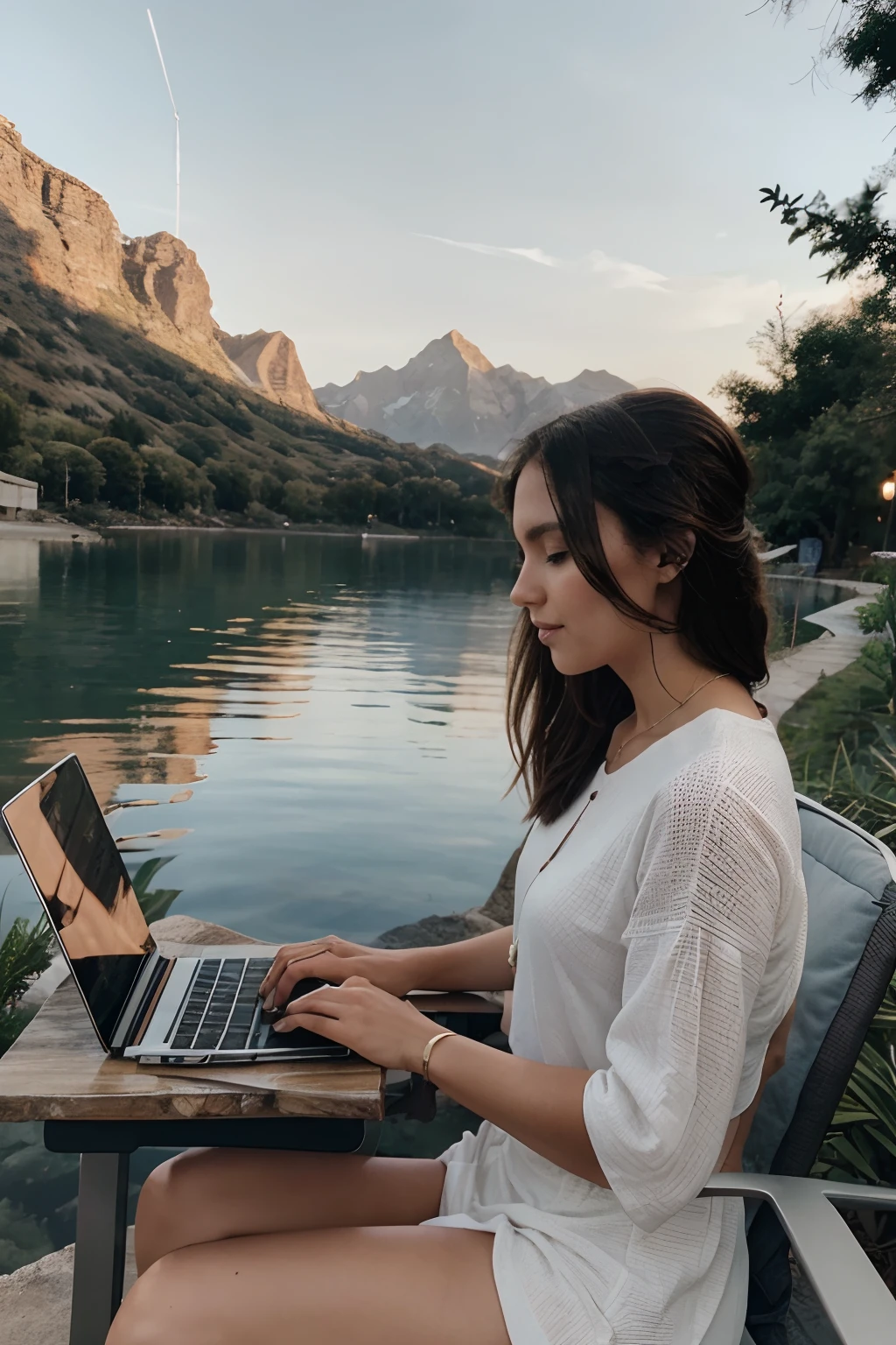 a person on their laptop in a. beautiful holiday location, doing work life balance as a travel entrepreneur