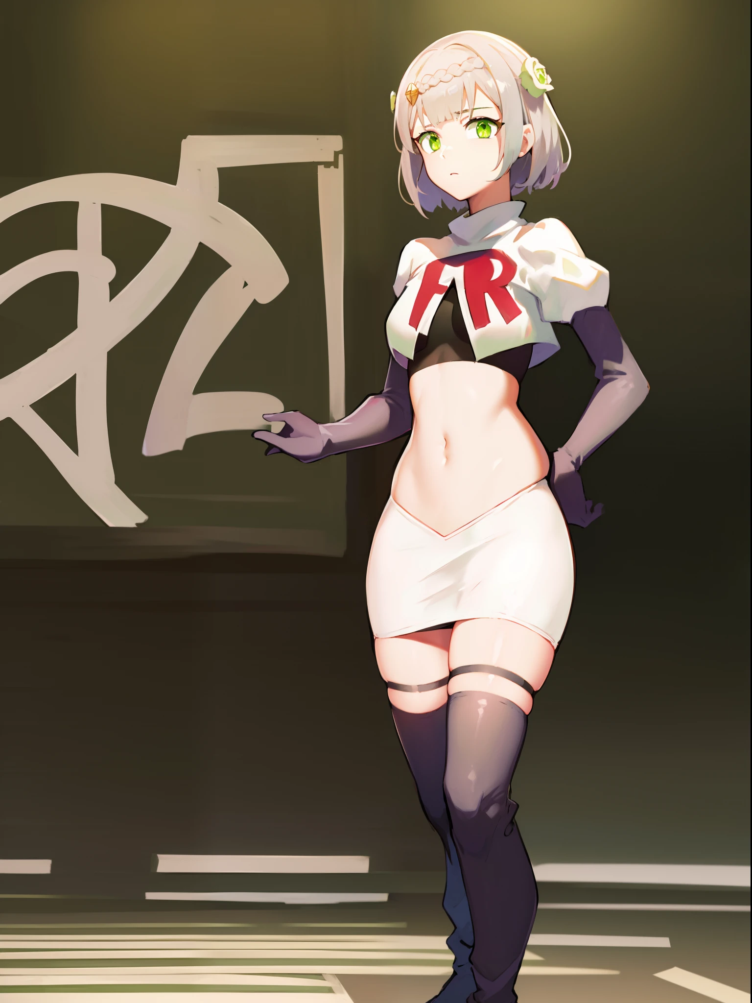 1girl, solo, wolf girl, wolf ears, short eyebrows, Animal ears, purple nails, white skin, large breasts, (hair over eyes:1.1), ringed eyes, pink pupils, silver hair, Pointy hair, Short hair, Asymmetrical bangs, Braid, (police:1.4), (handcuffs:1.2), (aroused:1.2), (hair fan), light blush, open coat, you gonna get eaten, sideboob, webcam, cyberlive, livestream,(cowboy shot:0.8), (expressions), ((databook)), (annotated:1.4), ((costume chart)), ((((how to)))), (text:1.4), (hips:1.6)