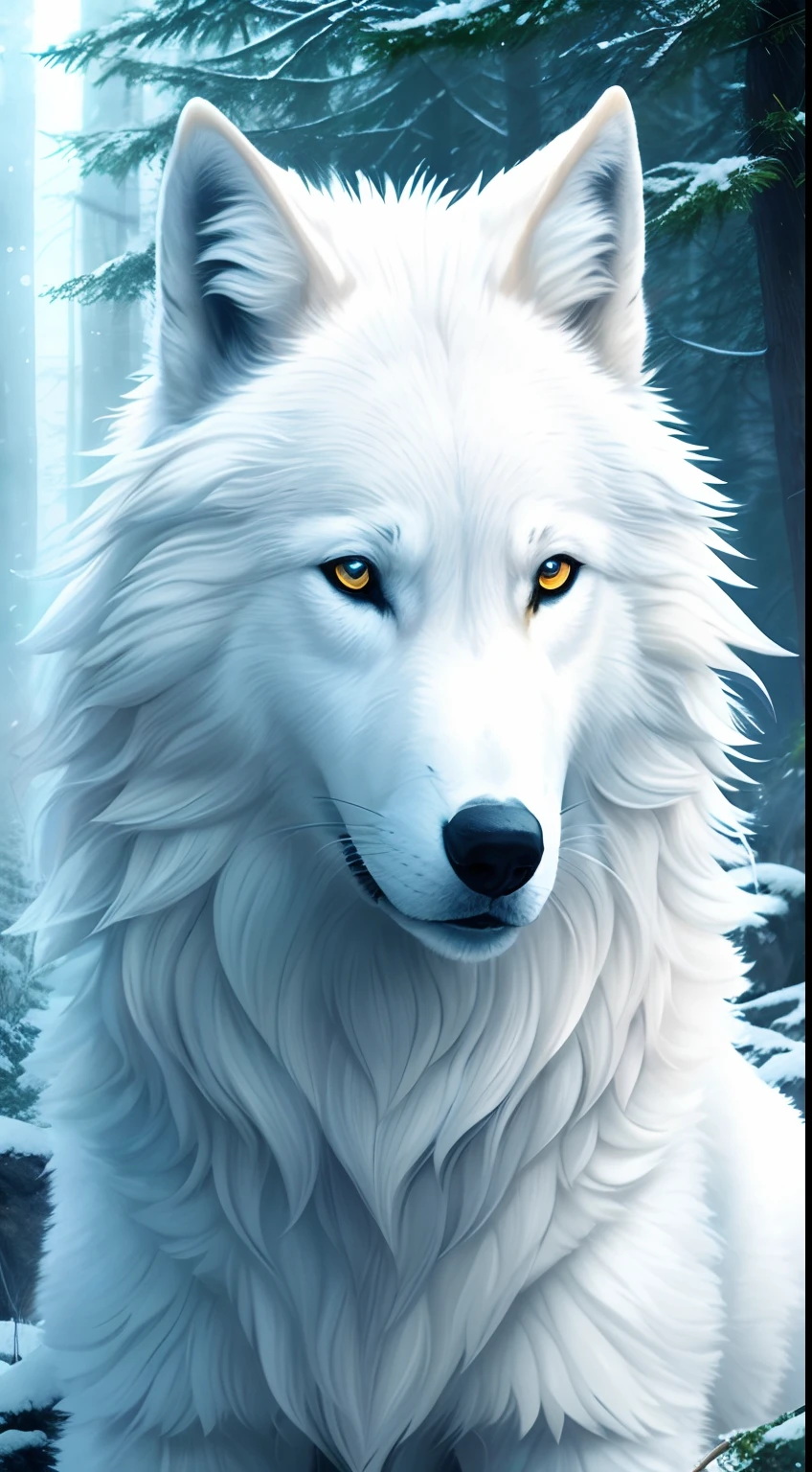 snow wolf with a collar