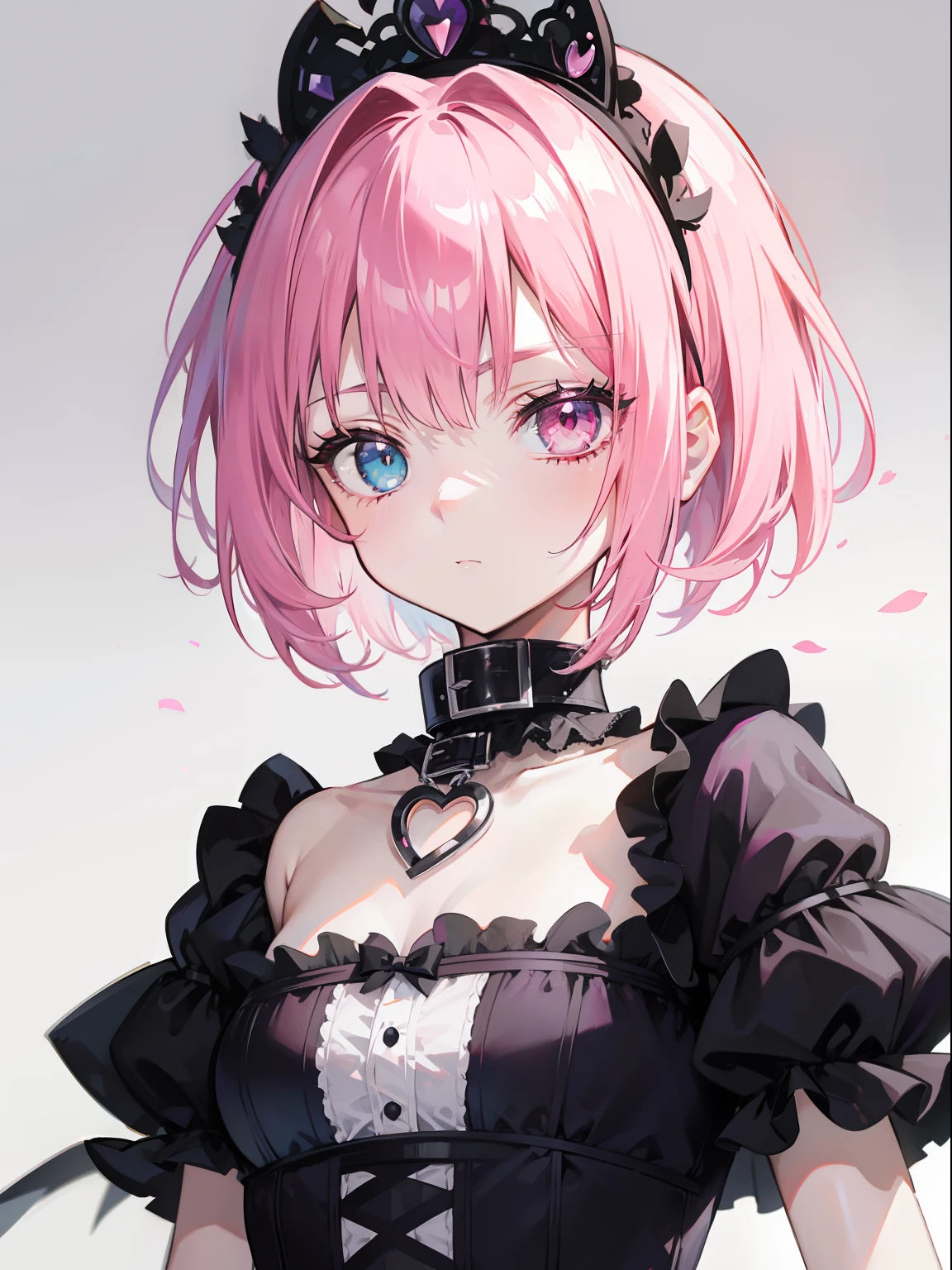 Pink hair, Heterochromia, short hair, Goth Lolita, Darkgoth, Collar,Crown tiara,pride,solo,