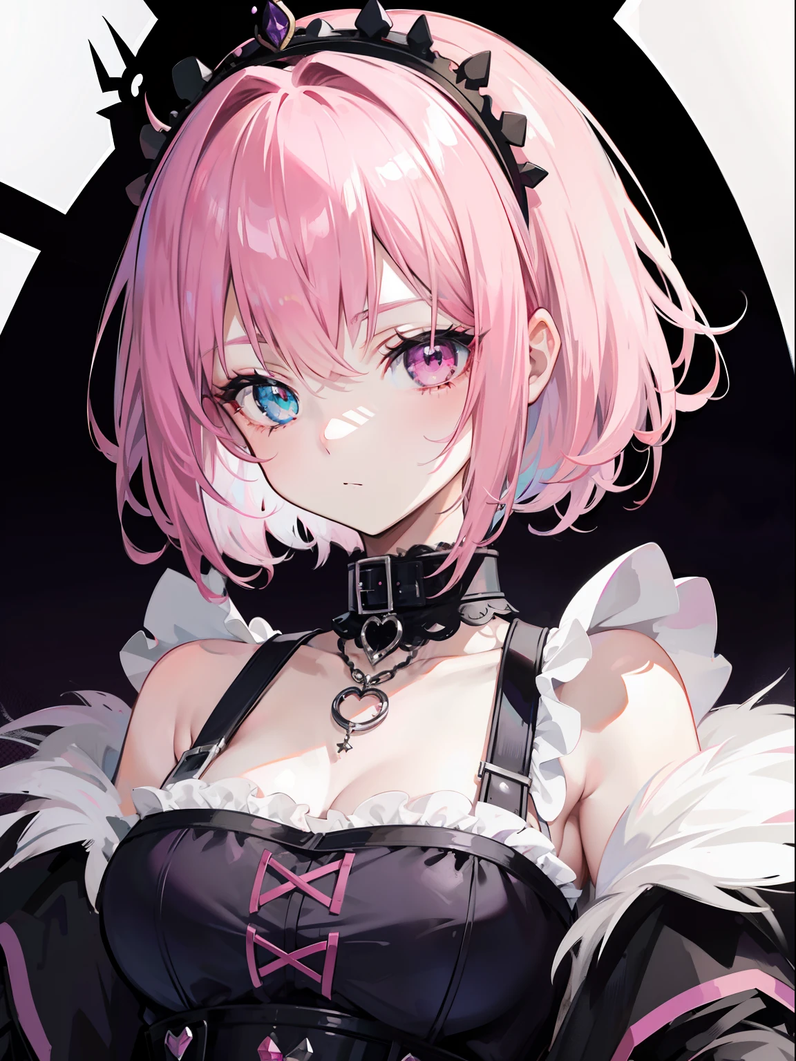 (masterpiece, best quality, high quality, highres, absurdres),portrait,1girl,short hair,red hair,wolf cut,gray eyes,black collar,simple background,large breasts,<lora:ahegao_v2.5:1>,ahegao,rolling eyes,blush,tongue out,drooling,saliva,<lora:Air oral sex:1>,fellatio gesture,