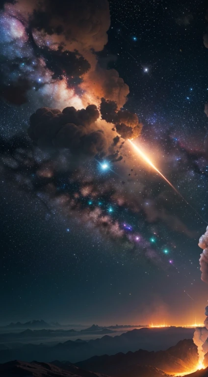 galaxies,rocket,planets,stars,detailed (best quality,4k,8k,highres,masterpiece:1.2),ultra-detailed,(realistic,photorealistic,photo-realistic:1.37),HDR,UHD,studio lighting,extremely detailed spaceship and planets,galaxies in vivid colors,sharp focus,physically-based rendering,professional Andromeda galaxy with beautiful spiral arms,illuminated stars with intense glow,detailed rocket launching into space,liftoff smoke and fire trail,spectacular nebulae surrounding planets,cosmic dust with vibrant hues,luminous stars in the background,deep space exploration,otherworldly atmosphere,mysterious and epic,science
