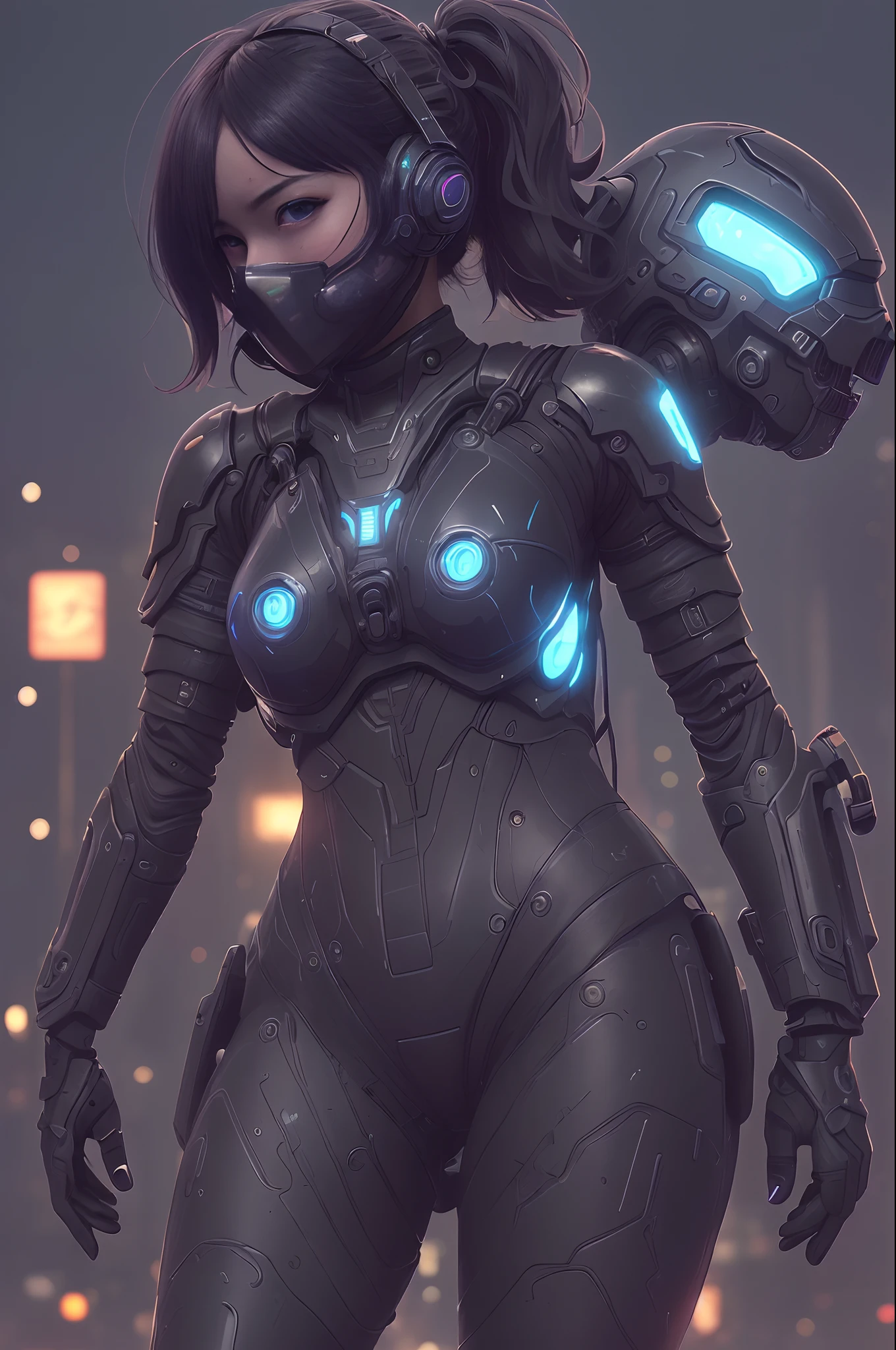 photo, high quality, (close-up shot of 1girl), to8contrast style,mechanical arms, cyborg, slime colored skin, liquid slime skin, arms up, face mask, slime girl, red eyes,(((alone in the darkness, night tokyo background, unlit, hard shadows, deep contrast))), pantyhose, blue lights, modelshoot style, small breasts,(extremely detailed CG unity 8k wallpaper), full body,  most beautiful artwork in the world, trending on ArtStation, trending on CGSociety, Intricate, High Detail, Sharp focus, dramatic, night starry sky, photorealistic painting art by midjourney and ilya kuvshinov,