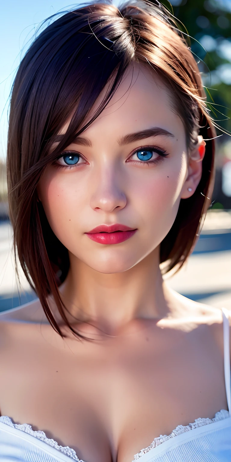 best quality, ultra high res, (photorealistic:1.4), blue eyes, looking at viewer, blush, red lips,