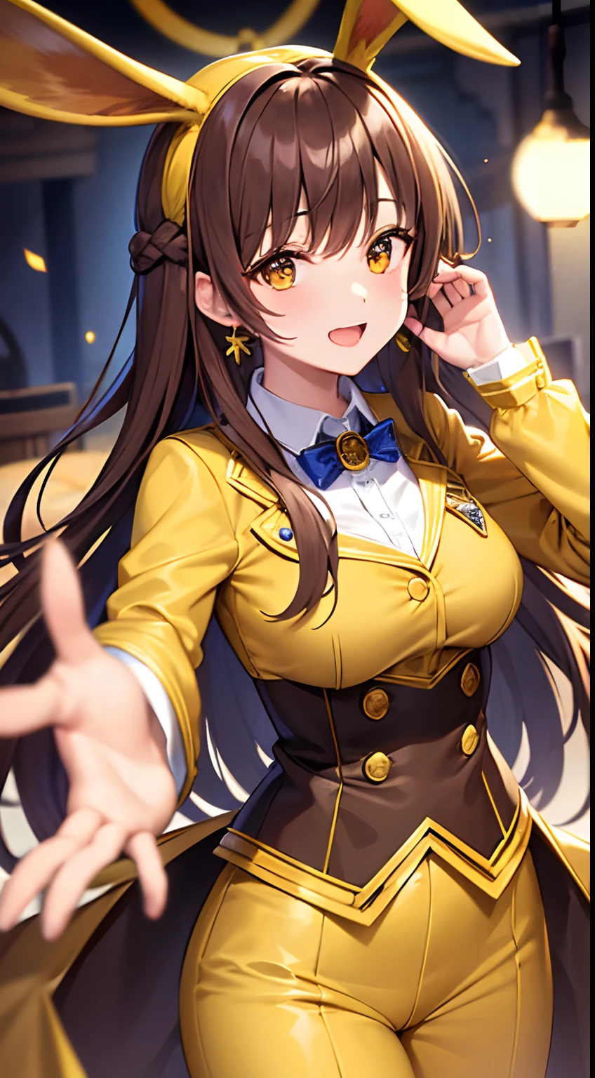 Fantasy, Brown Hair, Brown Rabbit Ears, Yellow Suit, Earings, Girl, Magic