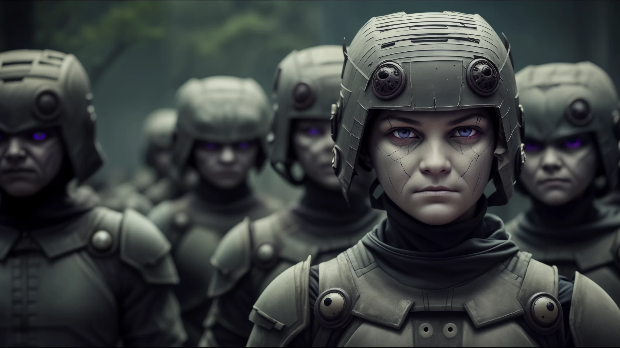there are many people in futuristic suits with helmets on, style of seb mckinnon, cinematic stillframe, portrait of soldier girl, by Peter Madsen, workers, realistic mechanical details, corrected faces, production photo, by Władysław Podkowiński, matriarchy, zdzidaw