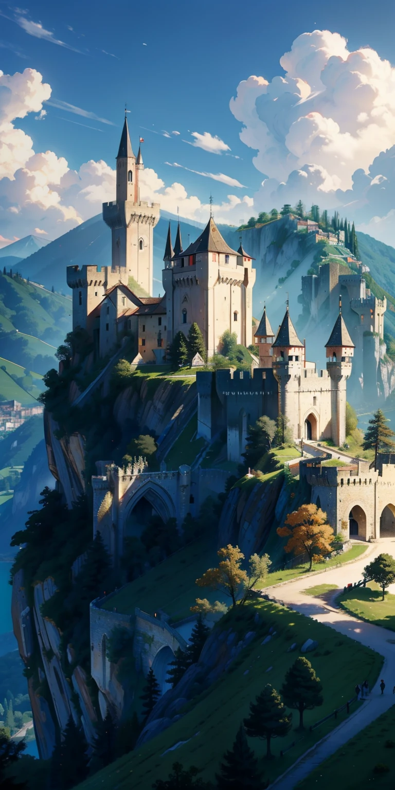 realisticlying、Castles and towns in medieval Italy、Overlooking from the top of the hill、Retro screen depiction