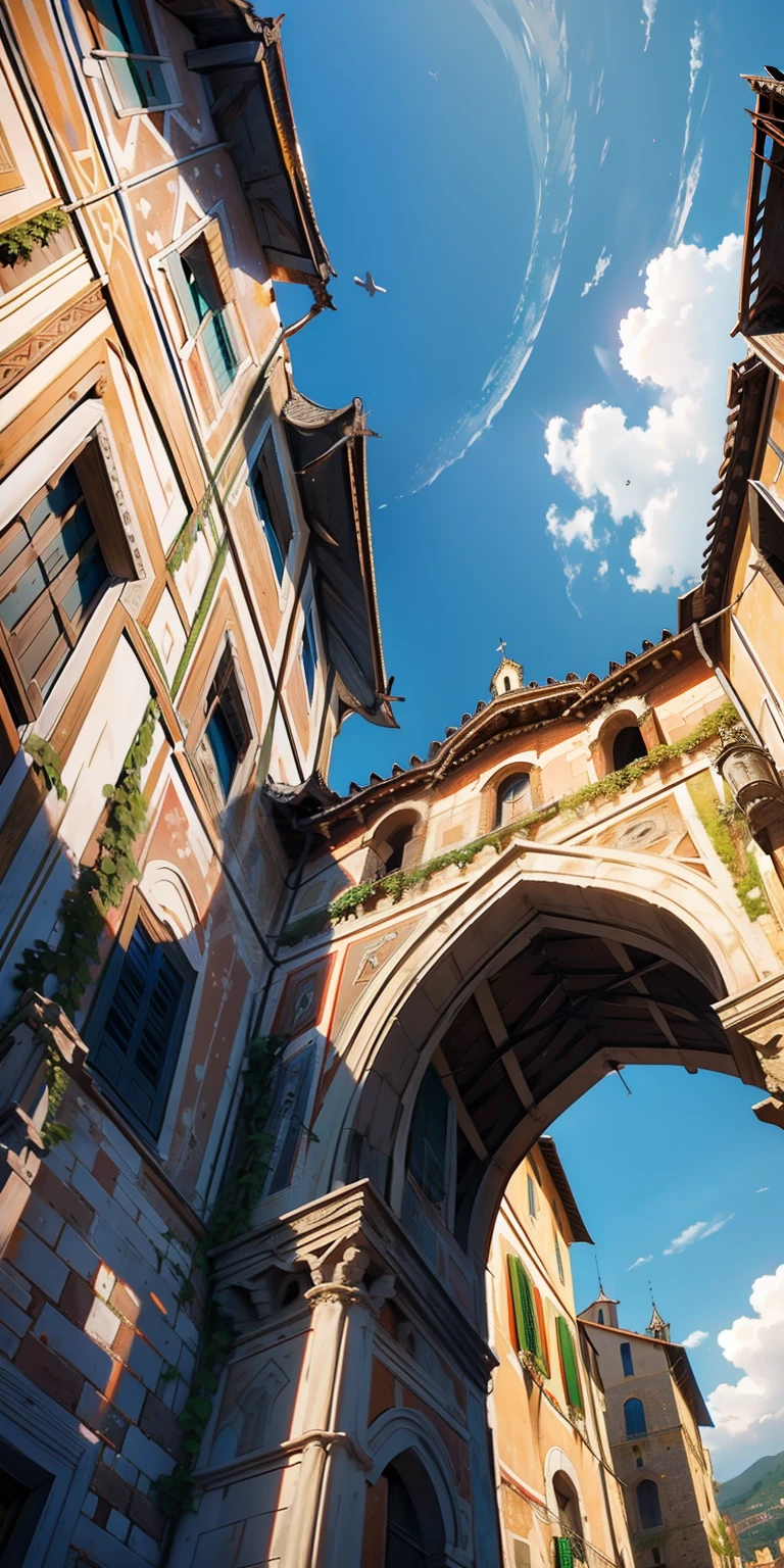(Super close-up from below)Medieval Italy、Ancient castles in Italy、