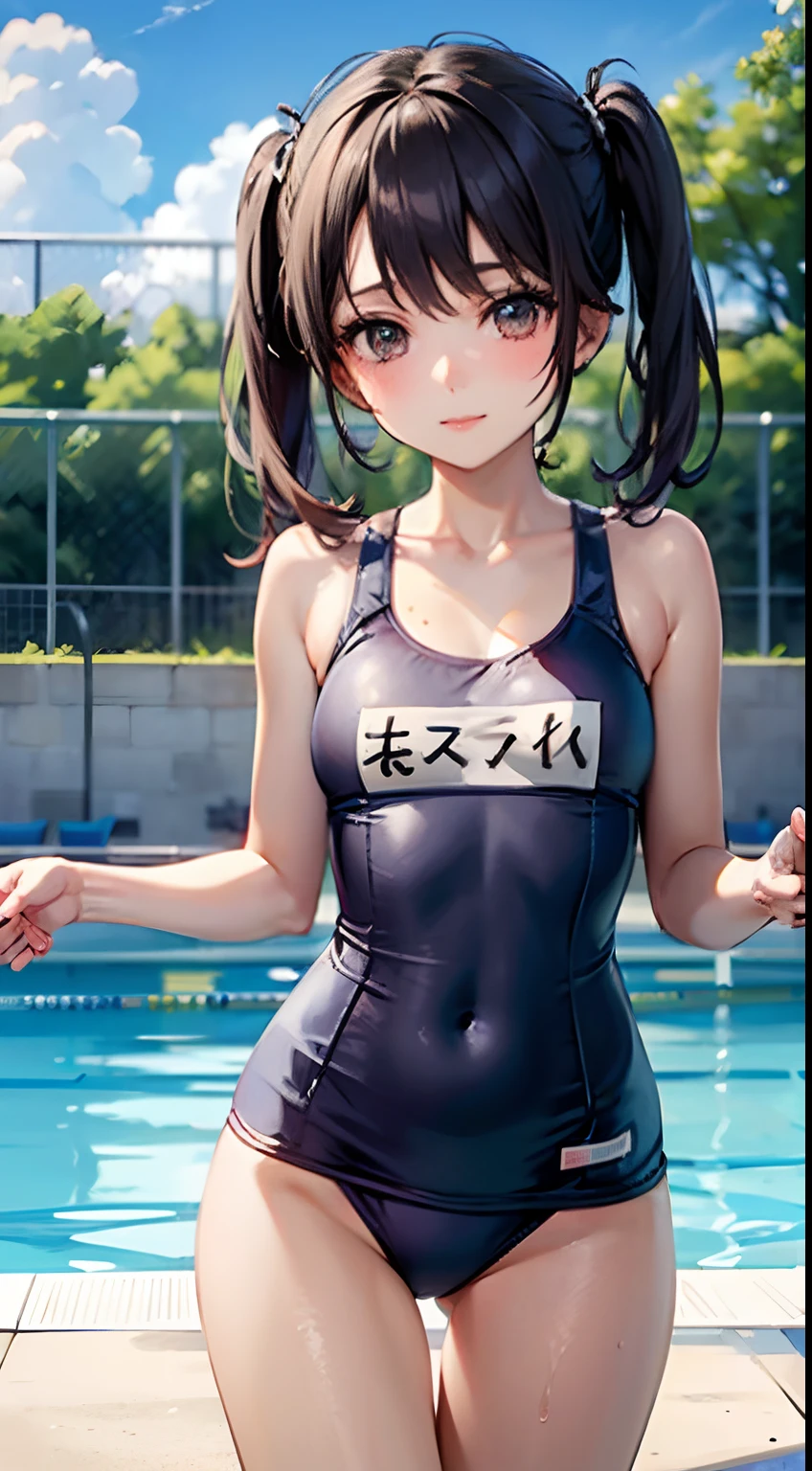 Transcendent Cute Girl, School Swimsuit, 25 Meter Pool, in poolside