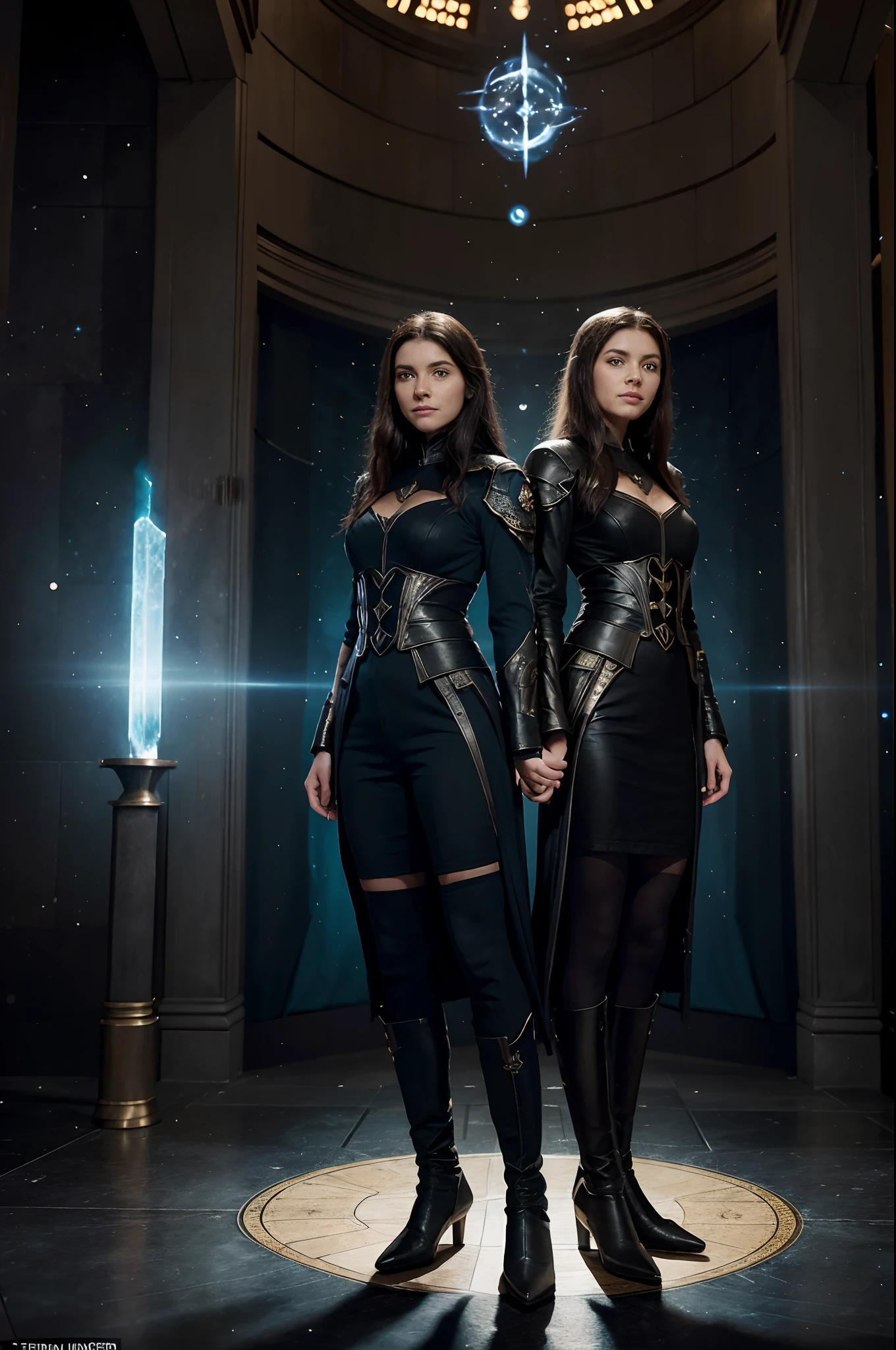 In a fiction book, draw this: After successfully completing their task, Elara and Toren took on the role of the new guardians of the Celestial Ciphers. In this capacity, they ensured that the equilibrium between magic and science would be maintained for future generations. Their name would live on in the annals of history as a testament to their accomplishments.