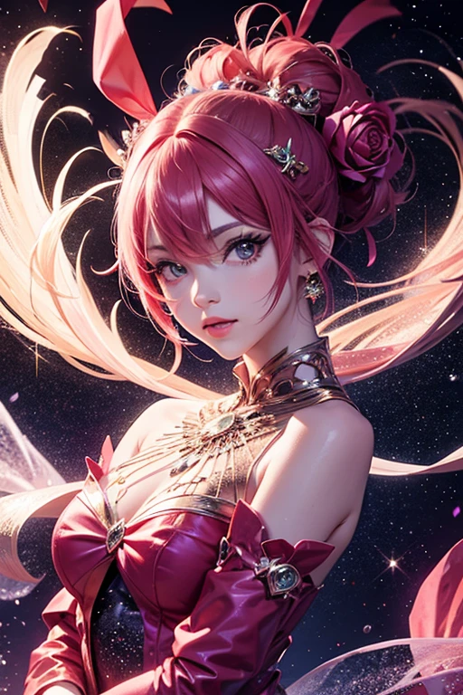 anime style; 3d; glitter; rose fusion dress