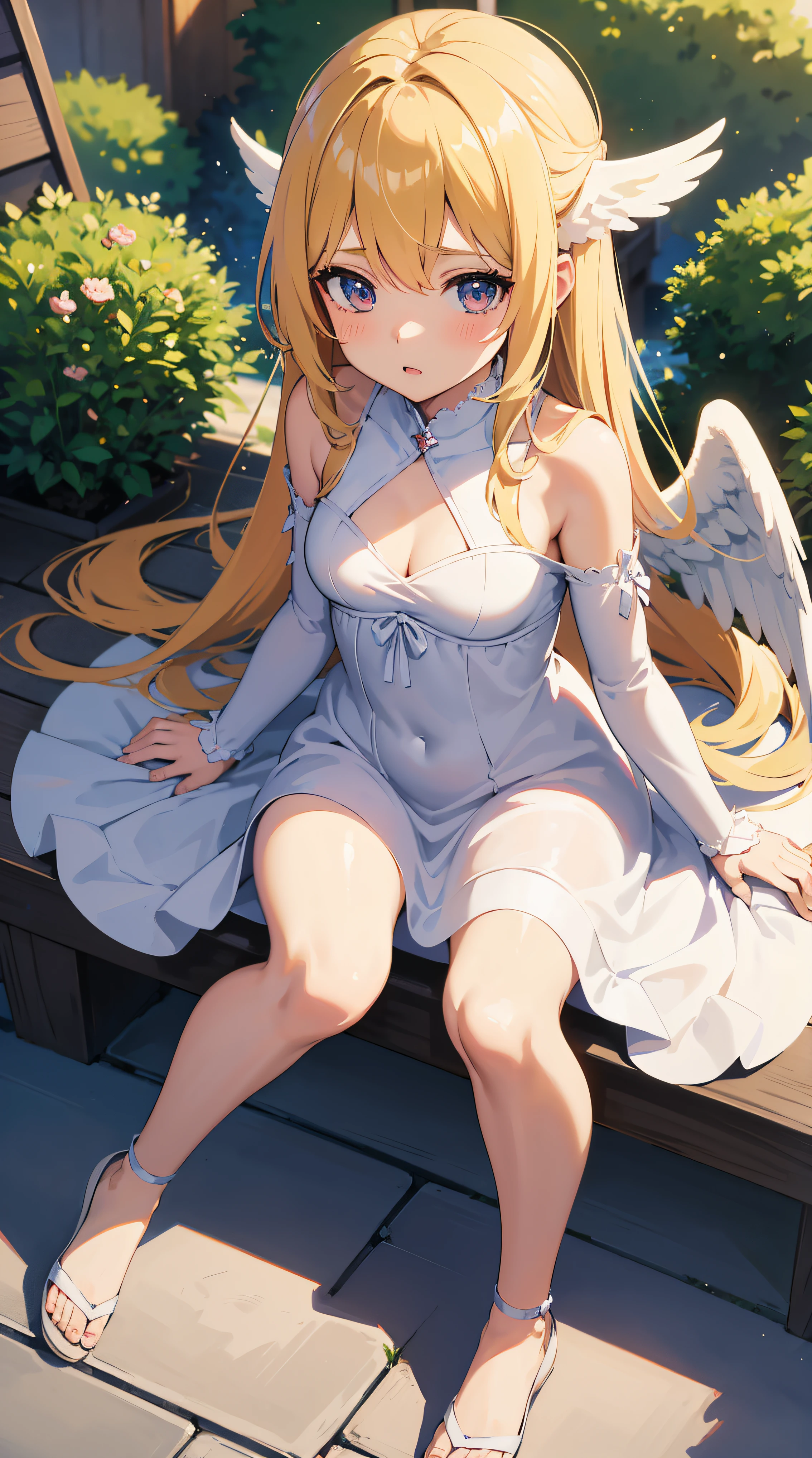 anime - style image of a woman with angel wings sitting on a ledge, anime goddess, cute anime waifu in a nice dress, angel knight girl, super wide angel, small curvy loli, of an beautiful angel girl, seductive anime girl, angel girl, of beautiful angel, beautiful angel, angelic wings on her back, beautiful anime girl, 8k high quality detailed art