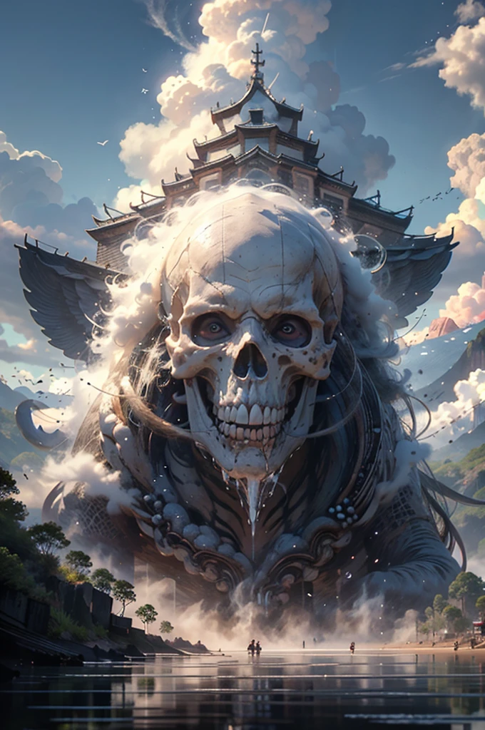 Ano_sagrado_animal, skull, ao ar livre, heaven, dia, Cloud, water, azul_heaven, DDIM_HumaDDIMs, Nublado_heaven, Building, scenecy, reflection, monstro, ponte, mistborn,
Cinematic lighting,Contraste forte,high level of pormeNotr,best quality,master part,fundo branco,
