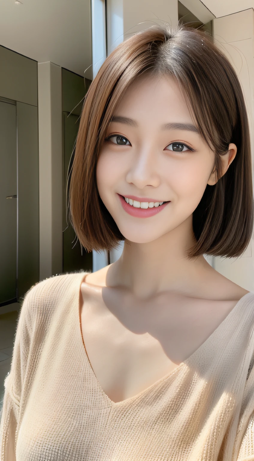 ((Best Quality, 8K, Masterpiece: 1.3)), 1girl, Slim Abs Beauty: 1.3, (Hairstyle Casual, Big Breasts: 1.2), Dress: 1.1, Super Fine Face, Delicate Eyes, Double Eyelids, Smile, Home